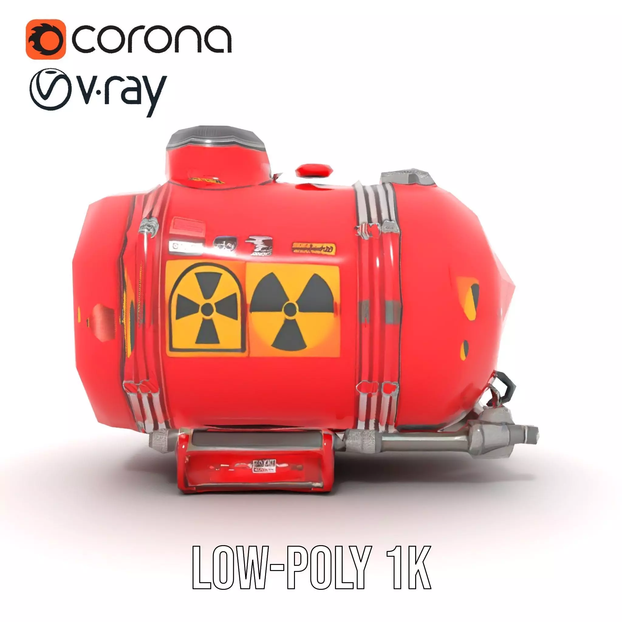 Red Industrial Tank Model Pack with Hazard Symbols Low-poly 3D model_15