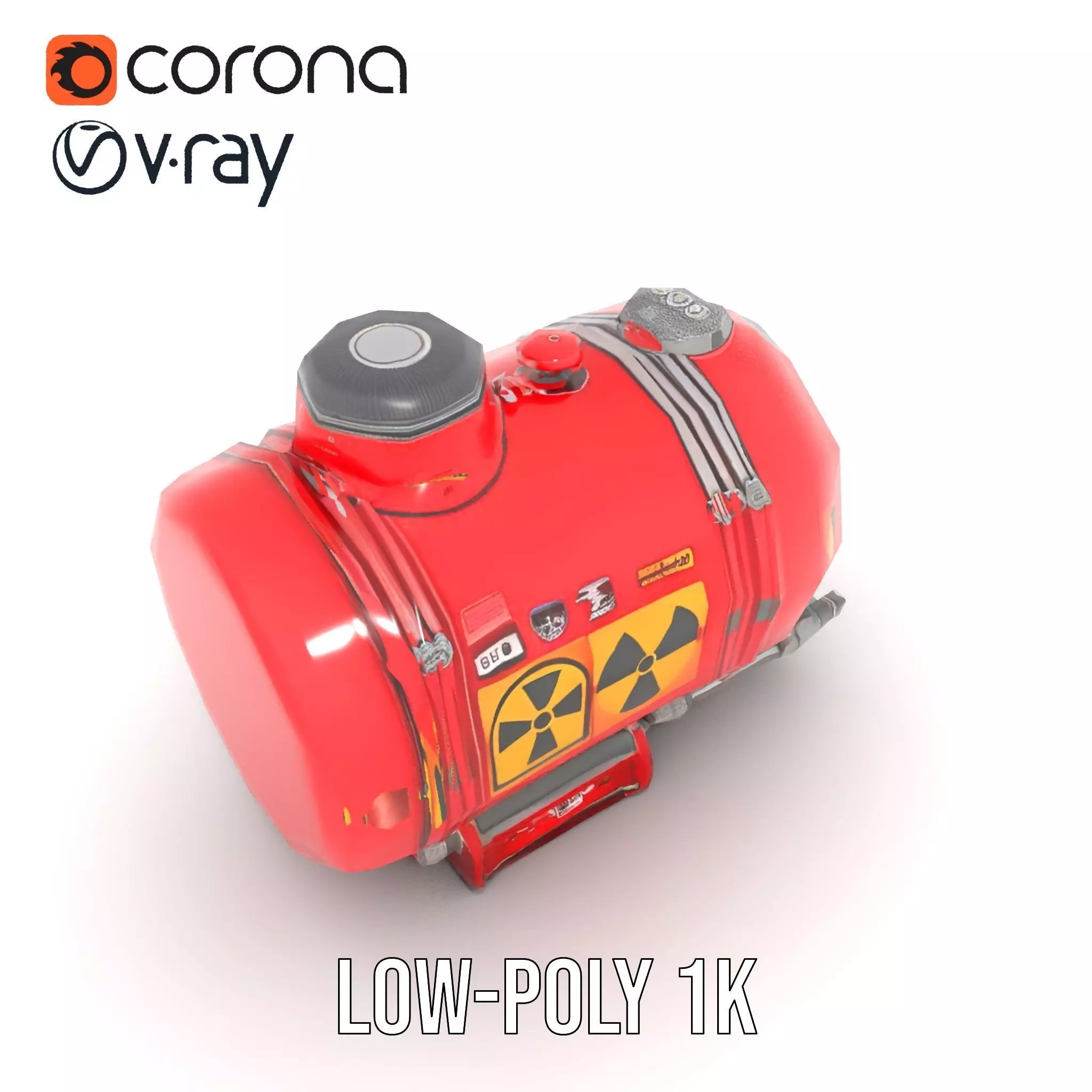 Red Industrial Tank Model Pack with Hazard Symbols Low-poly 3D model_10