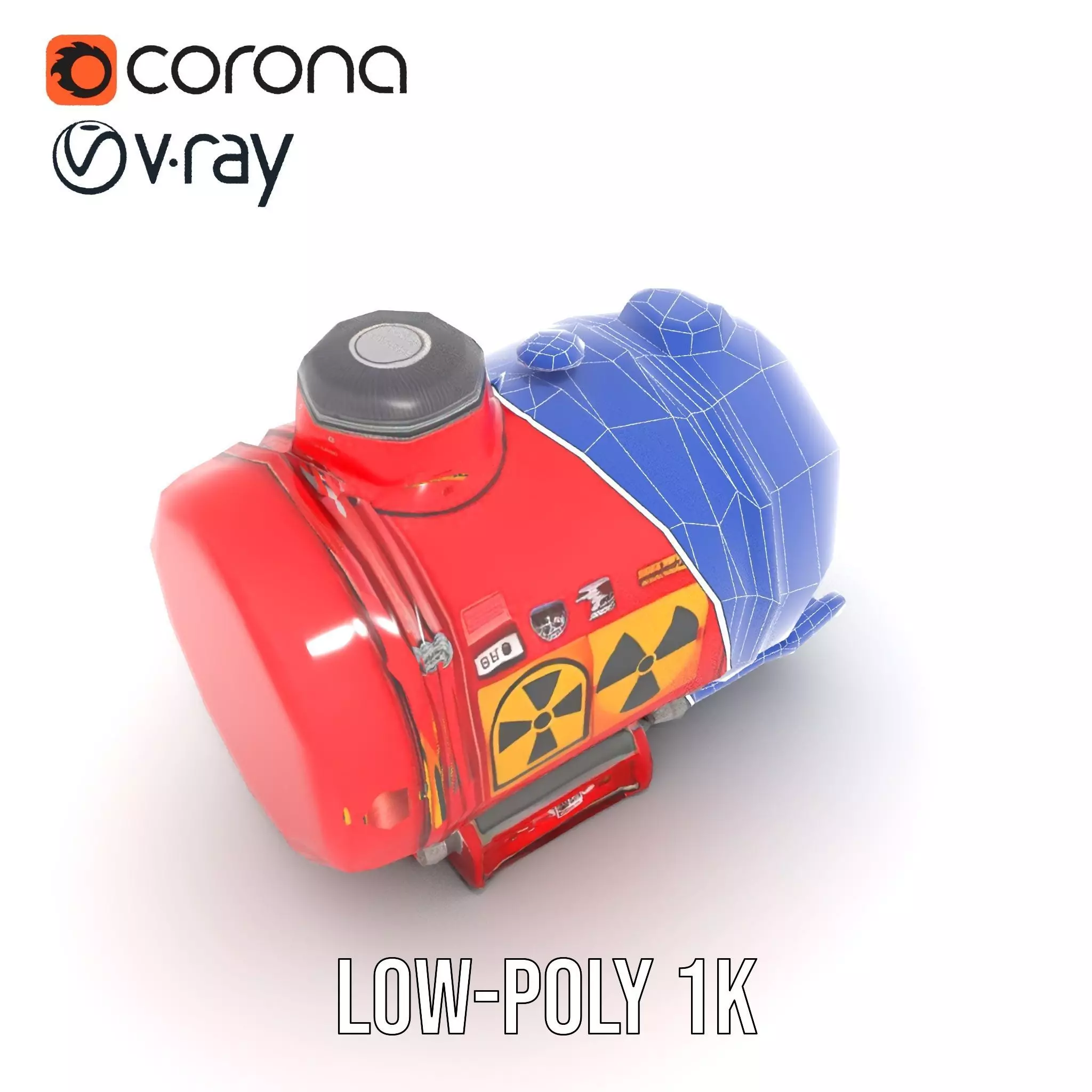 Red Industrial Tank Model Pack with Hazard Symbols Low-poly 3D model_29