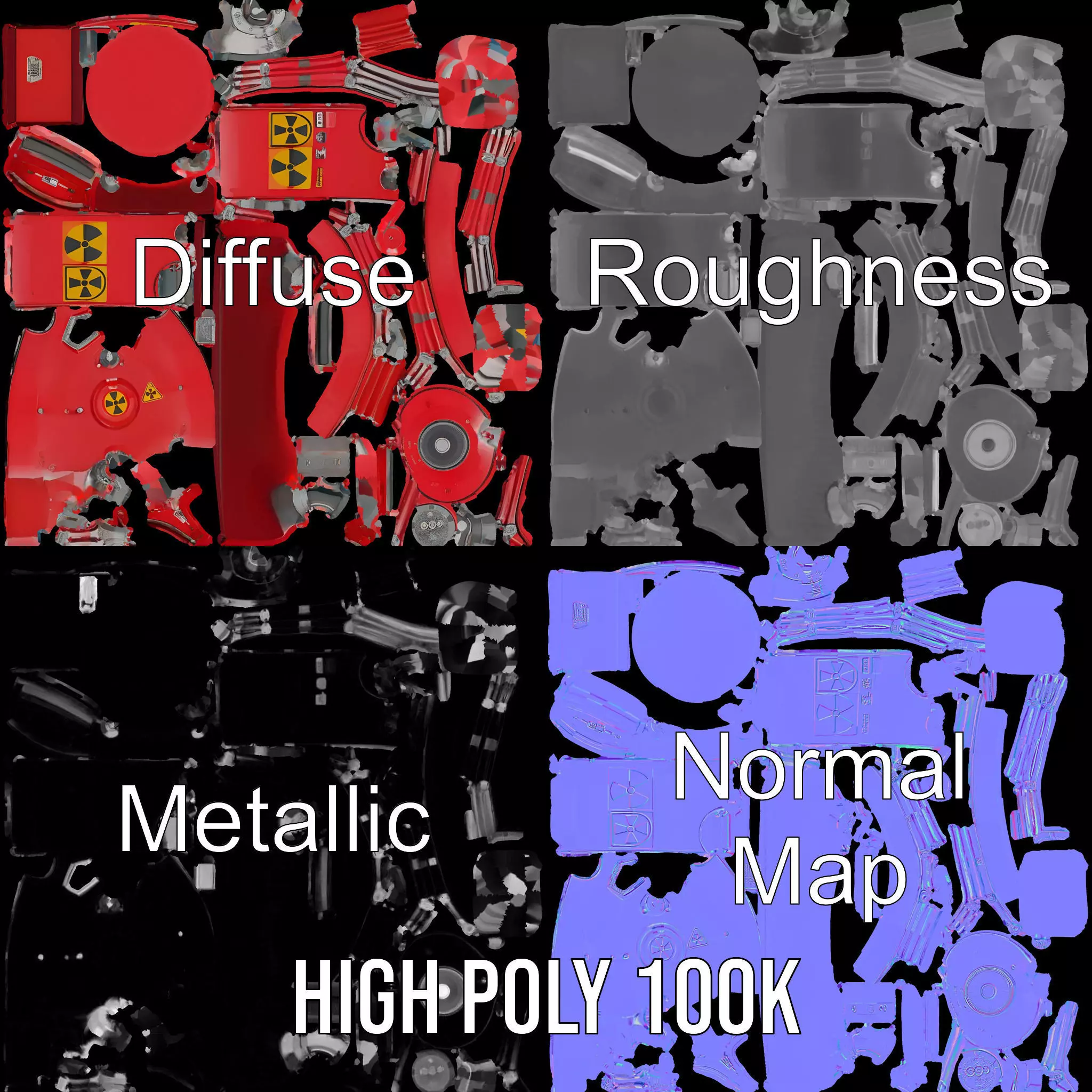 Red Industrial Tank Model Pack with Hazard Symbols Low-poly 3D model_4