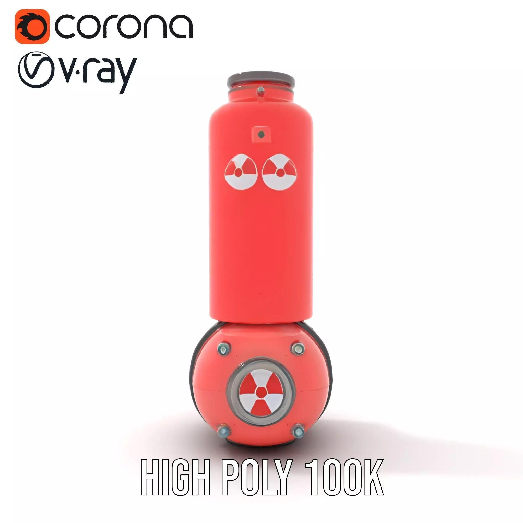 Futuristic Red Canister Model Pack with Radiation Symbols Low-poly 3D model_27