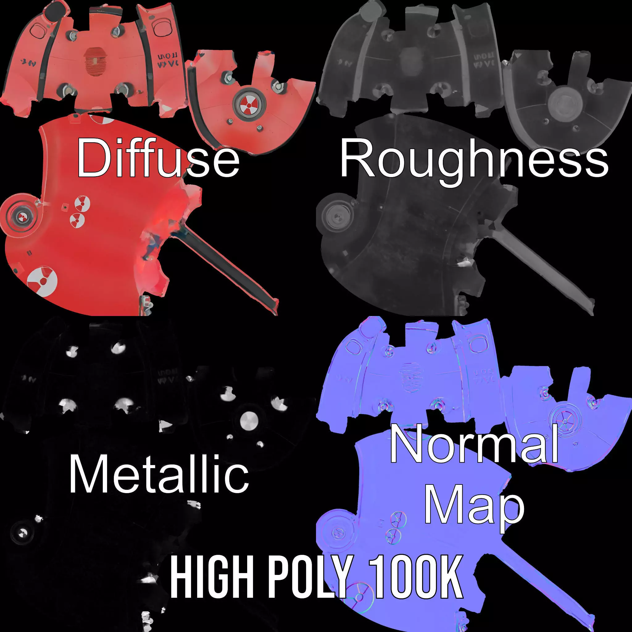 Futuristic Red Canister Model Pack with Radiation Symbols Low-poly 3D model_4