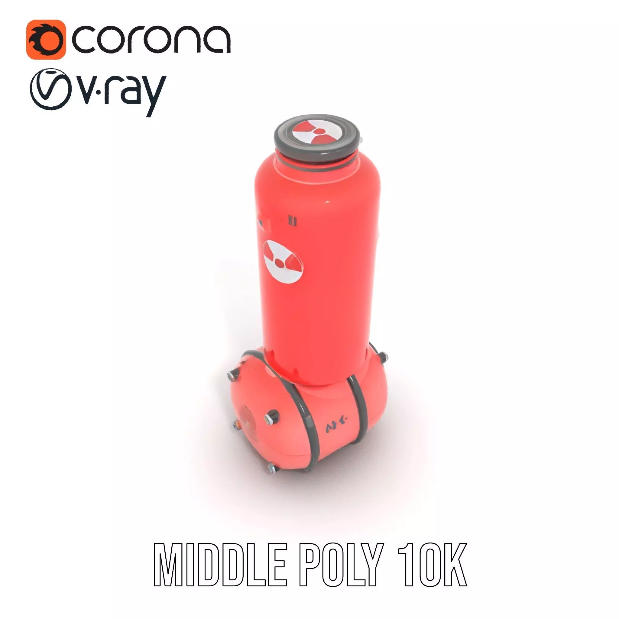 Futuristic Red Canister Model Pack with Radiation Symbols Low-poly 3D model_6