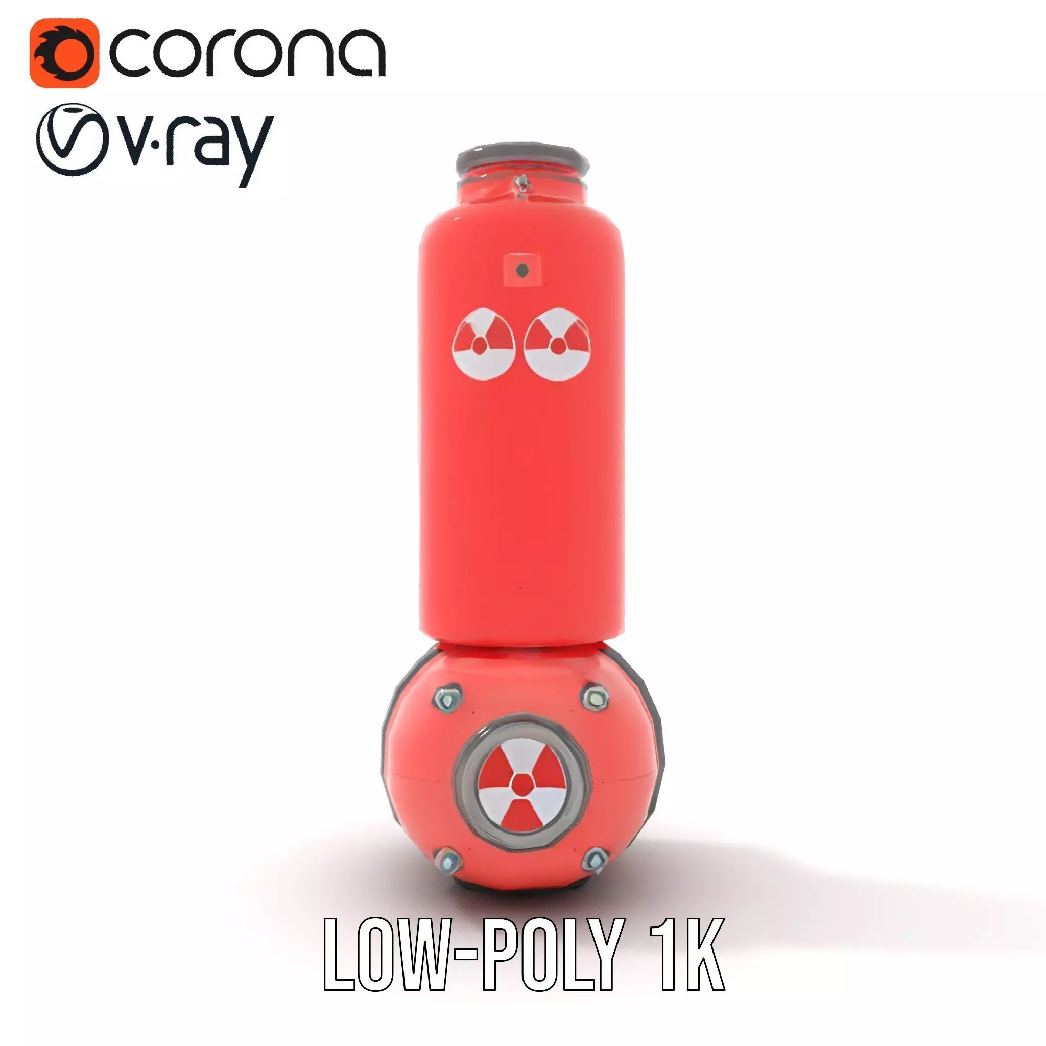 Futuristic Red Canister Model Pack with Radiation Symbols Low-poly 3D model_15
