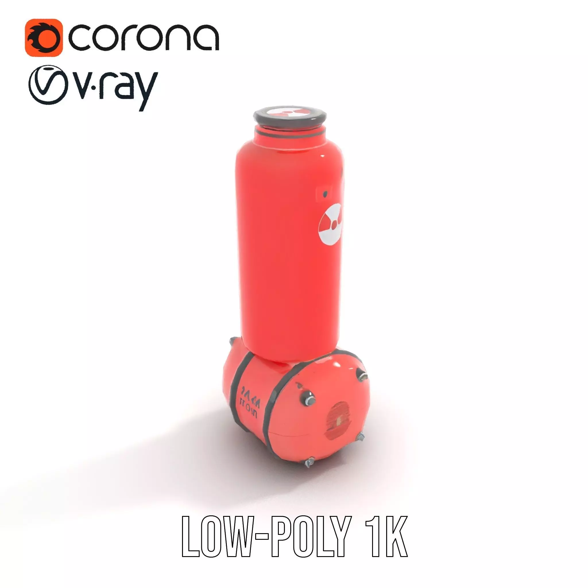 Futuristic Red Canister Model Pack with Radiation Symbols Low-poly 3D model_8