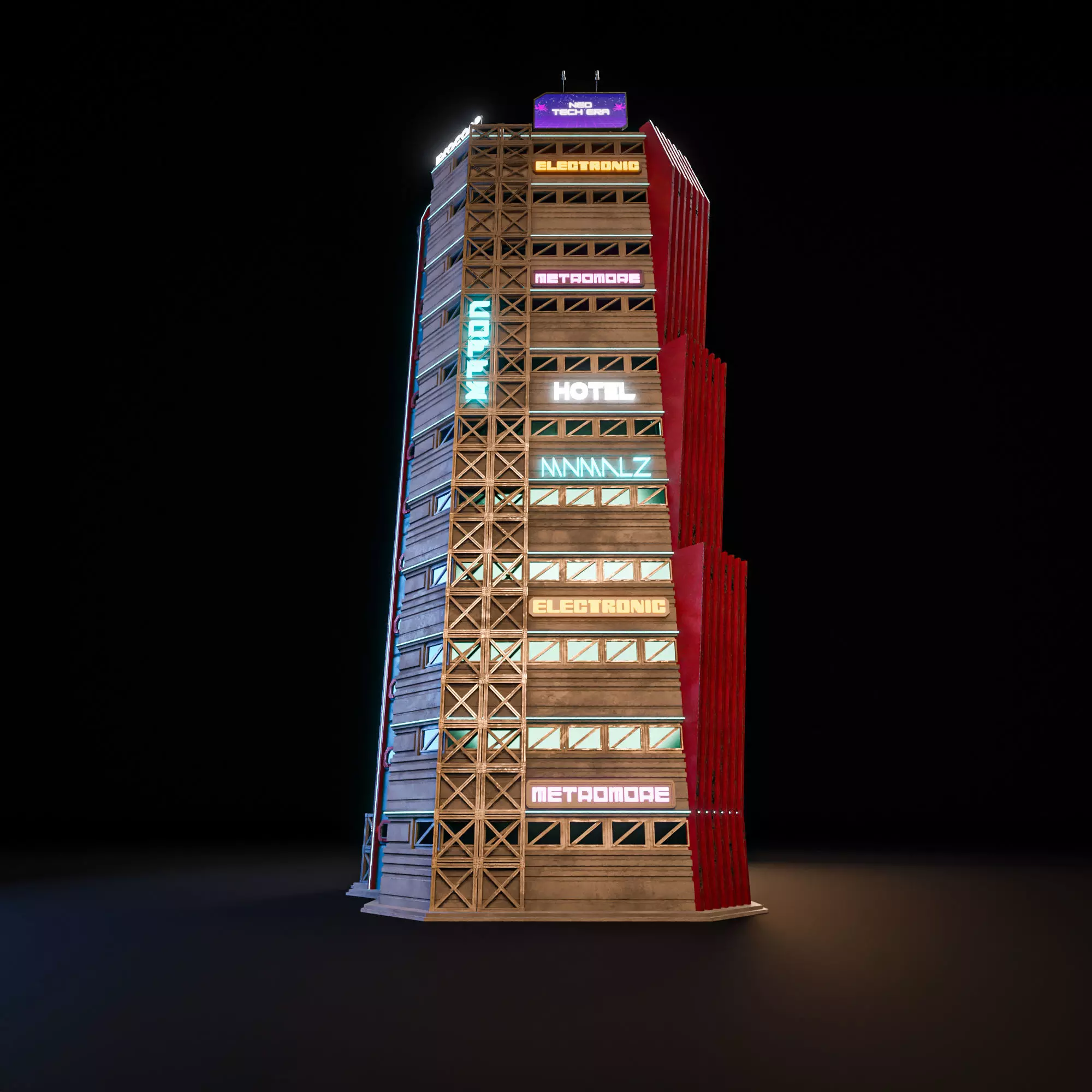 SCIFI CYBERPUNK FUTURISTIC NEON SKYSCRAPER 02 Low-poly 3D model_2