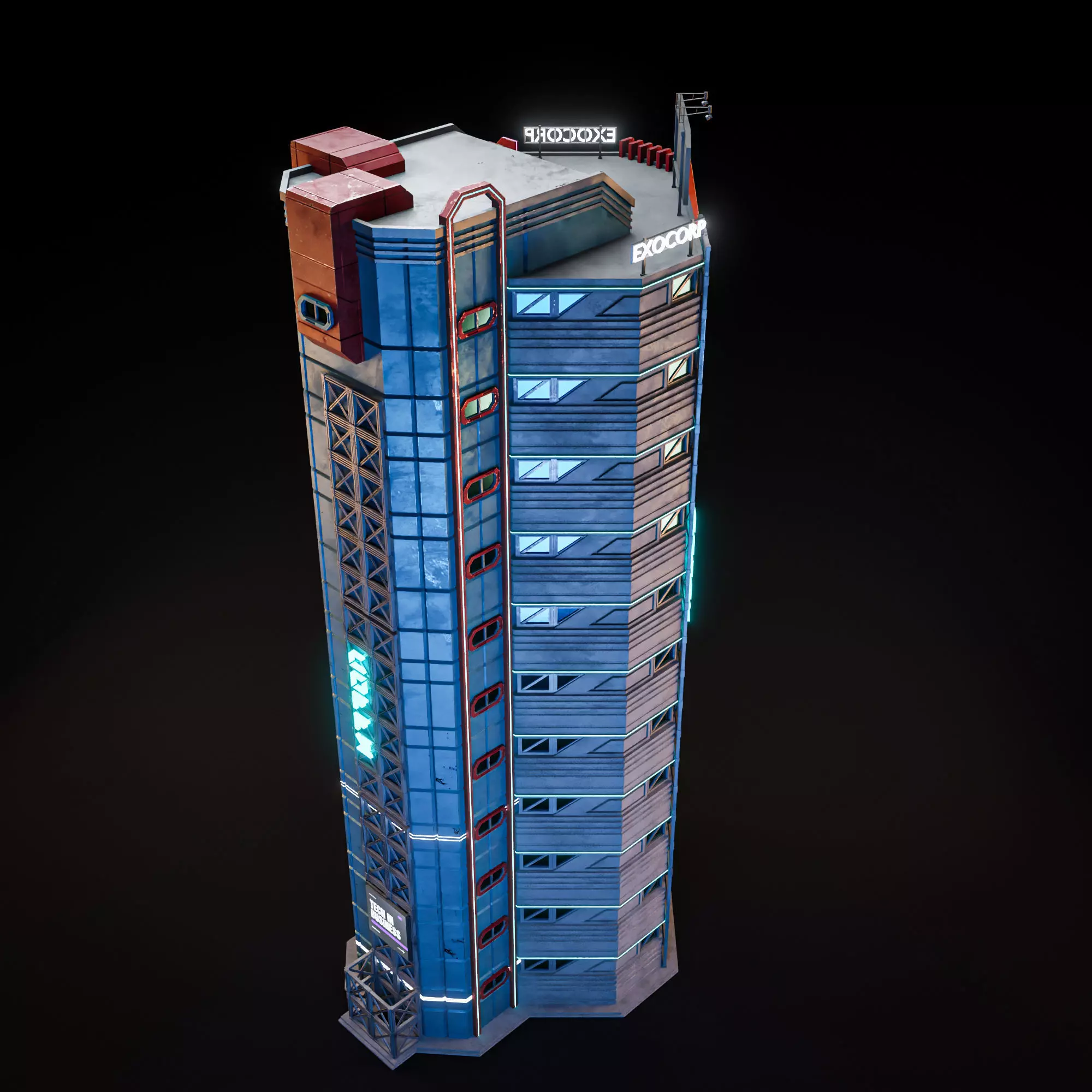 SCIFI CYBERPUNK FUTURISTIC NEON SKYSCRAPER 02 Low-poly 3D model_9
