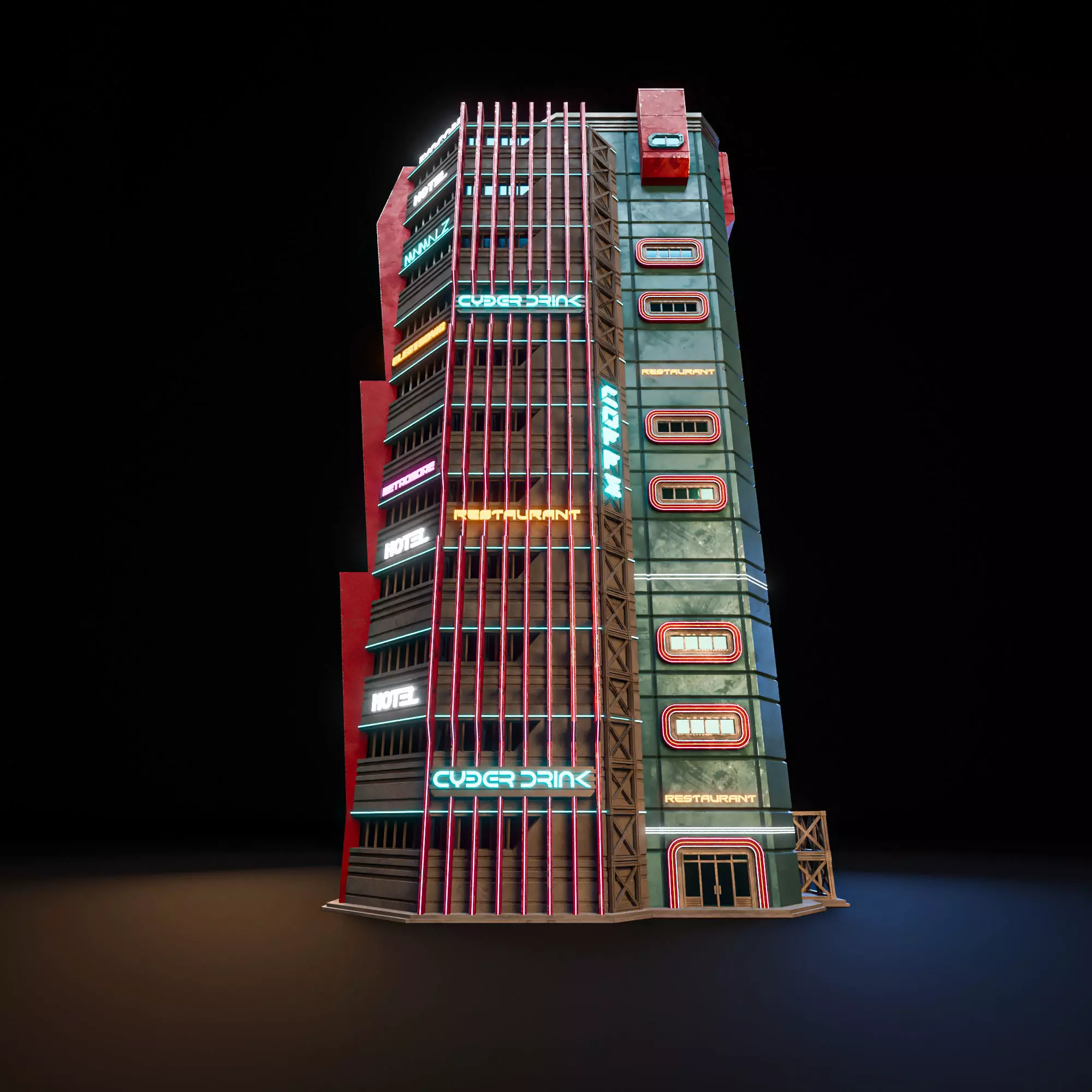 SCIFI CYBERPUNK FUTURISTIC NEON SKYSCRAPER 02 Low-poly 3D model_5