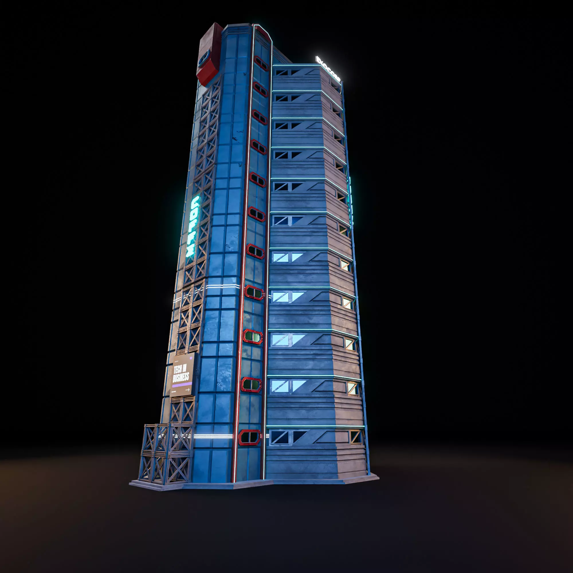 SCIFI CYBERPUNK FUTURISTIC NEON SKYSCRAPER 02 Low-poly 3D model_8