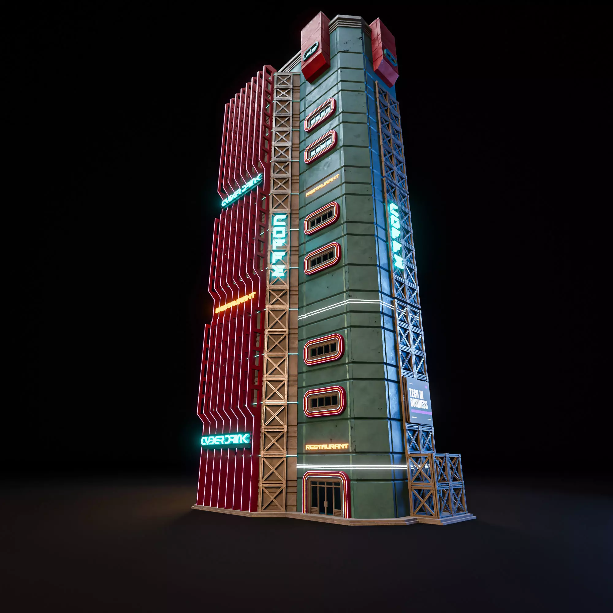 SCIFI CYBERPUNK FUTURISTIC NEON SKYSCRAPER 02 Low-poly 3D model_6