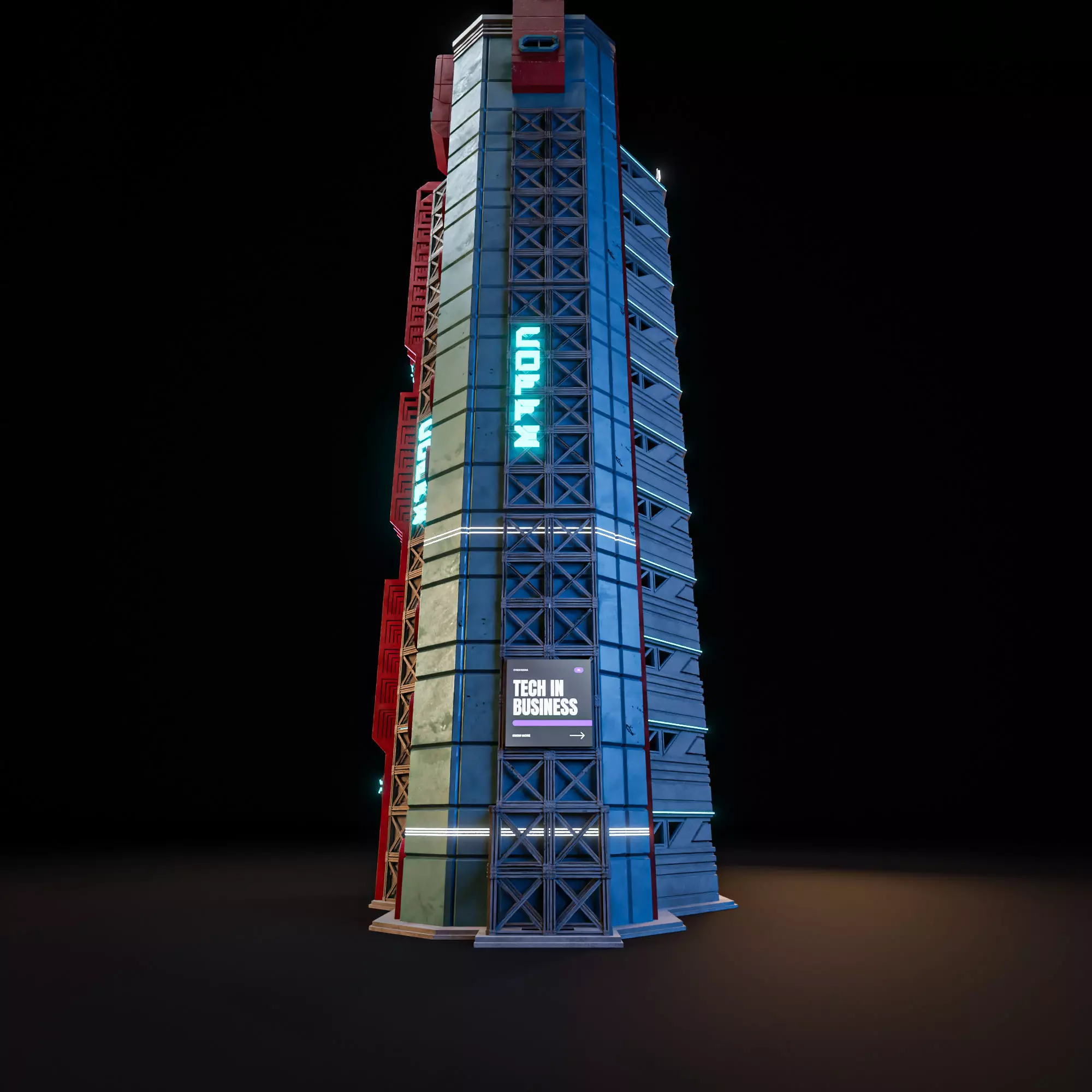 SCIFI CYBERPUNK FUTURISTIC NEON SKYSCRAPER 02 Low-poly 3D model_7