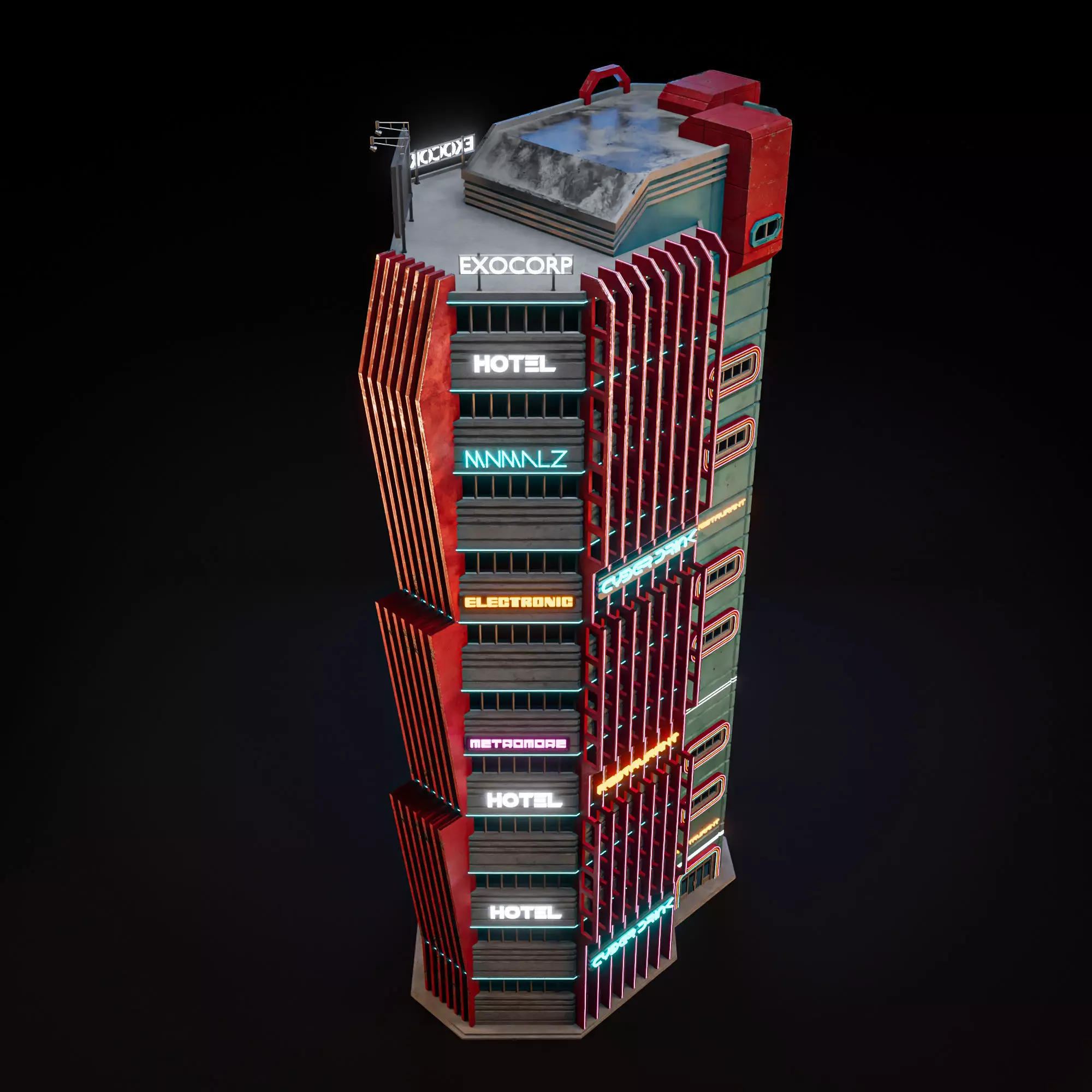 SCIFI CYBERPUNK FUTURISTIC NEON SKYSCRAPER 02 Low-poly 3D model_10