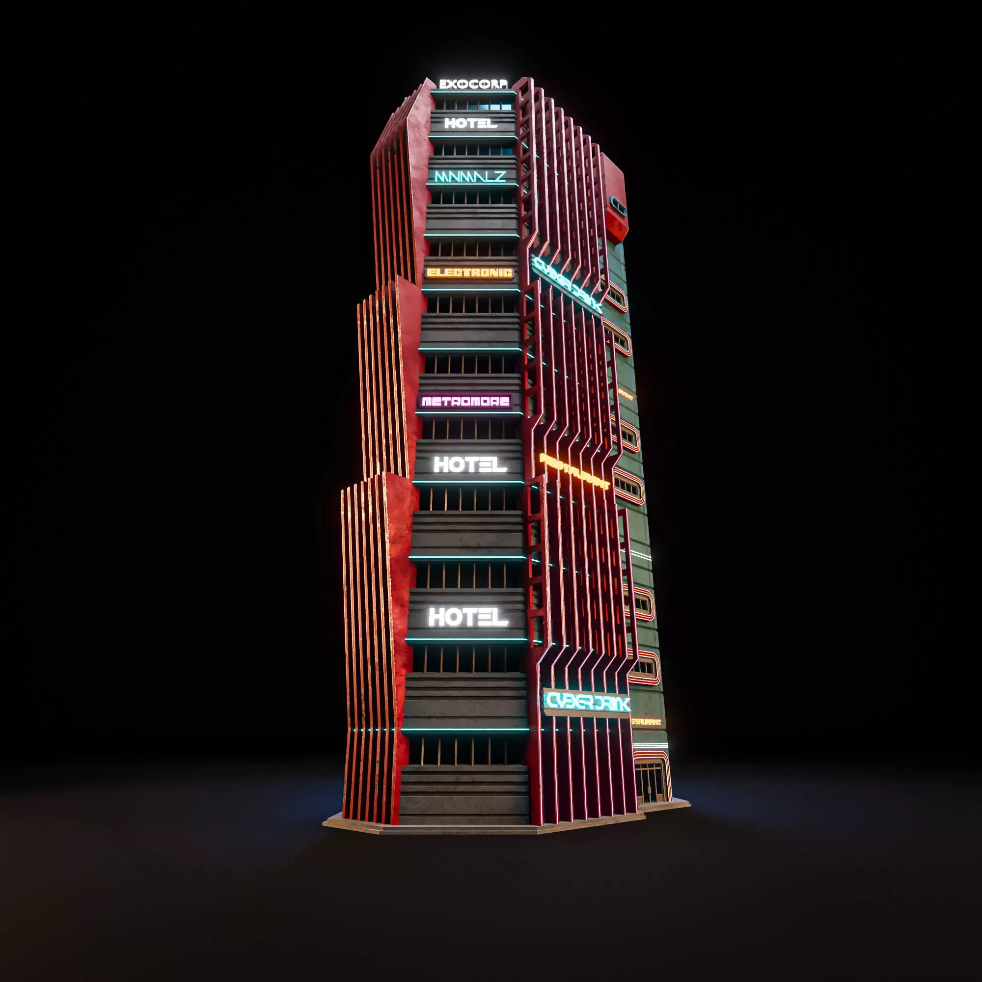 SCIFI CYBERPUNK FUTURISTIC NEON SKYSCRAPER 02 Low-poly 3D model_4