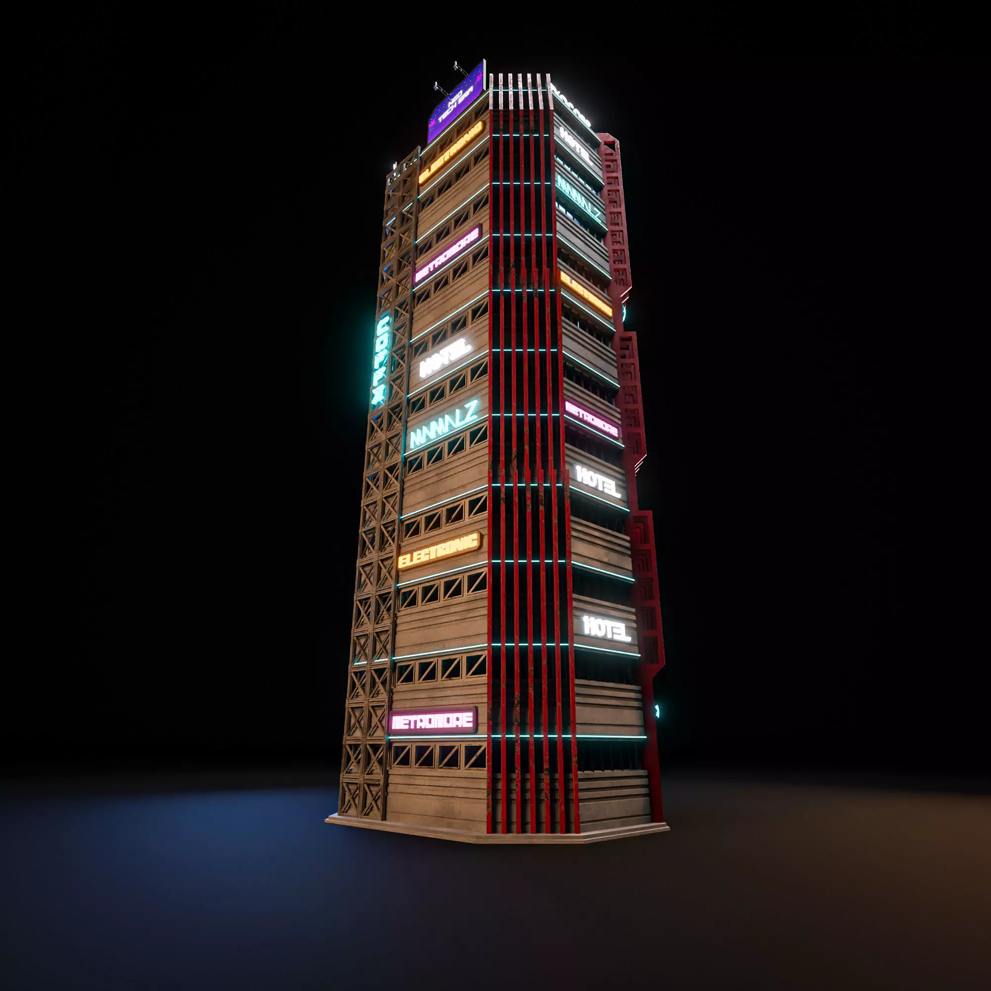 SCIFI CYBERPUNK FUTURISTIC NEON SKYSCRAPER 02 Low-poly 3D model_3
