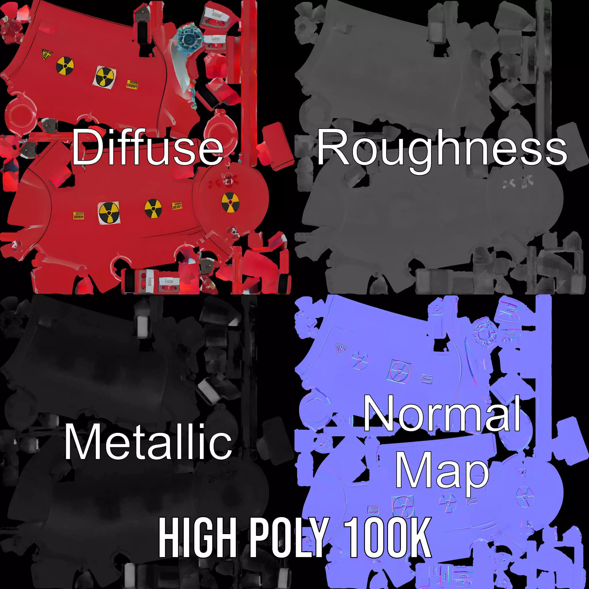 Industrial Red Storage Tank model pack with radiation symbol Low-poly 3D model_3