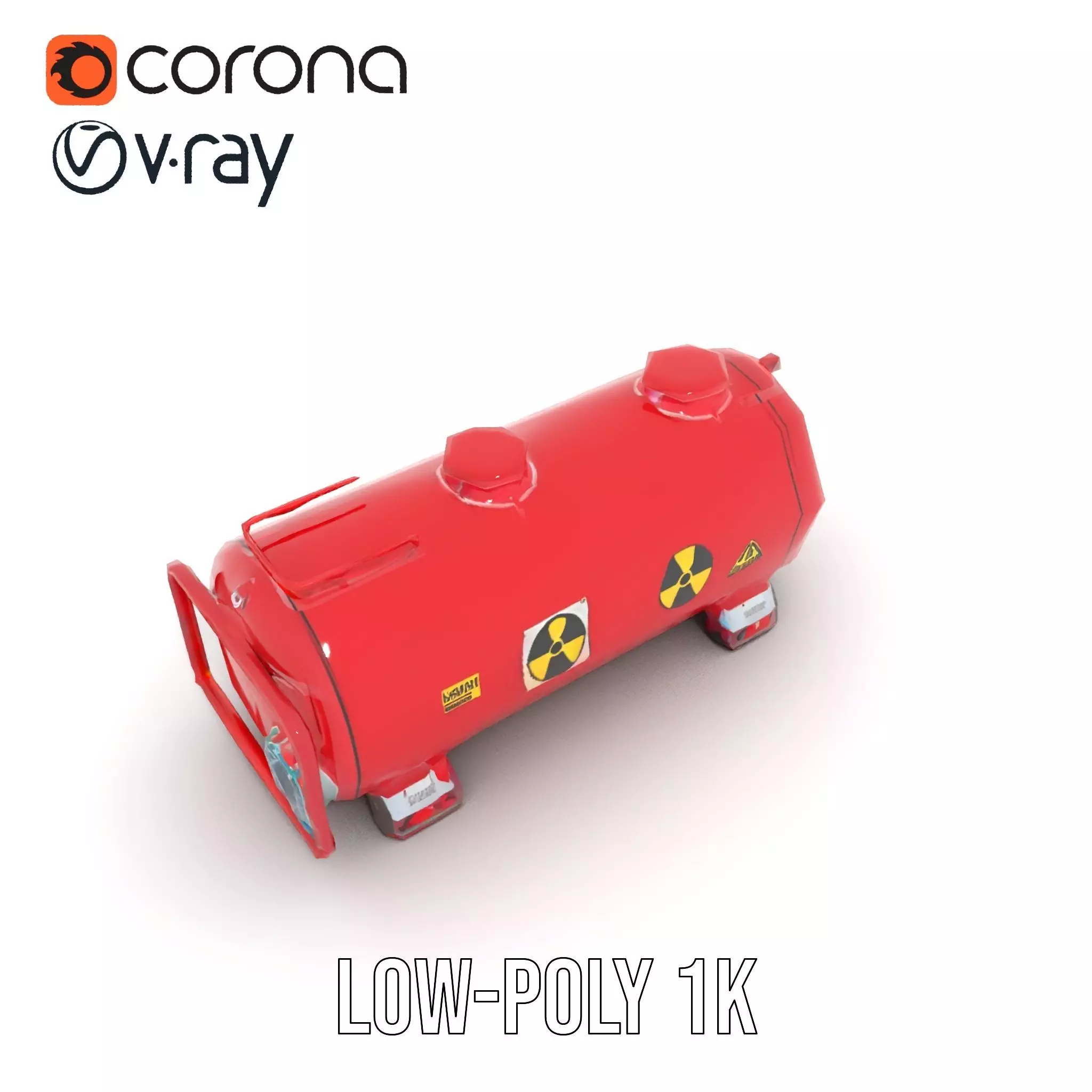Industrial Red Storage Tank model pack with radiation symbol Low-poly 3D model_30