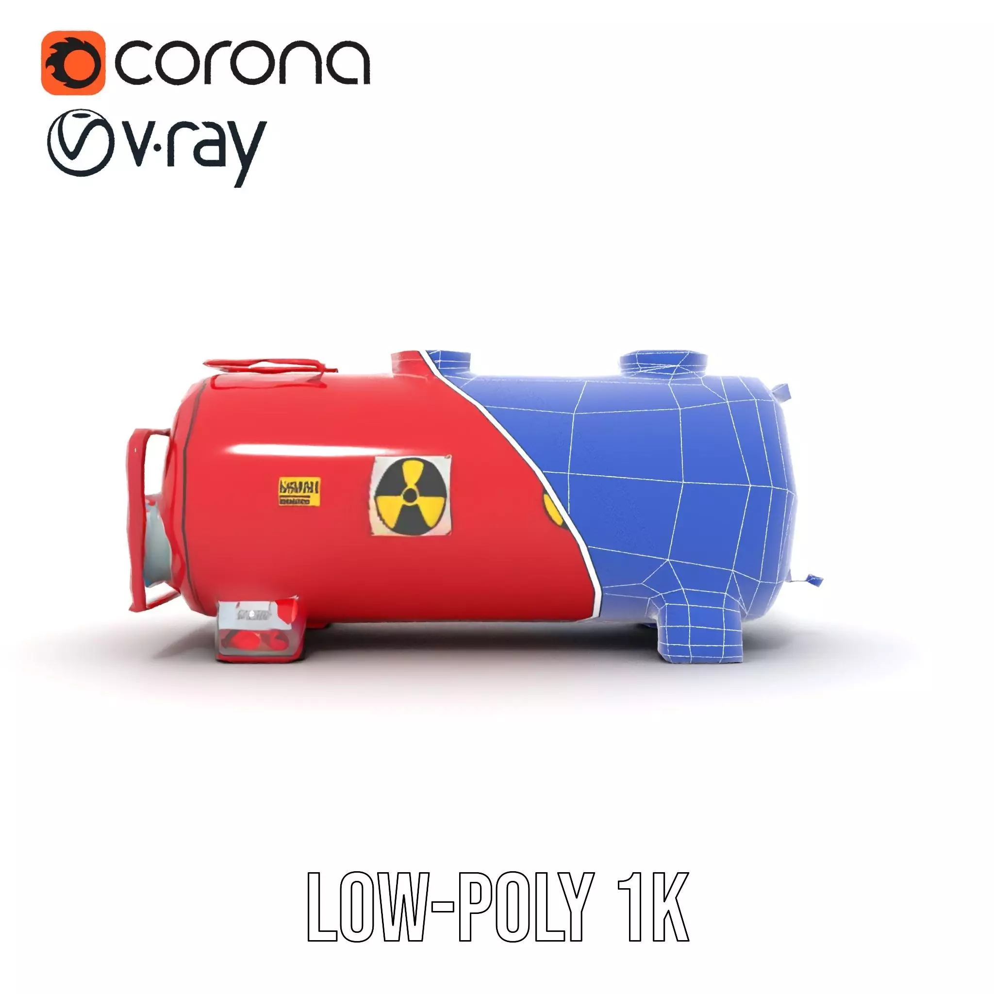 Industrial Red Storage Tank model pack with radiation symbol Low-poly 3D model_22
