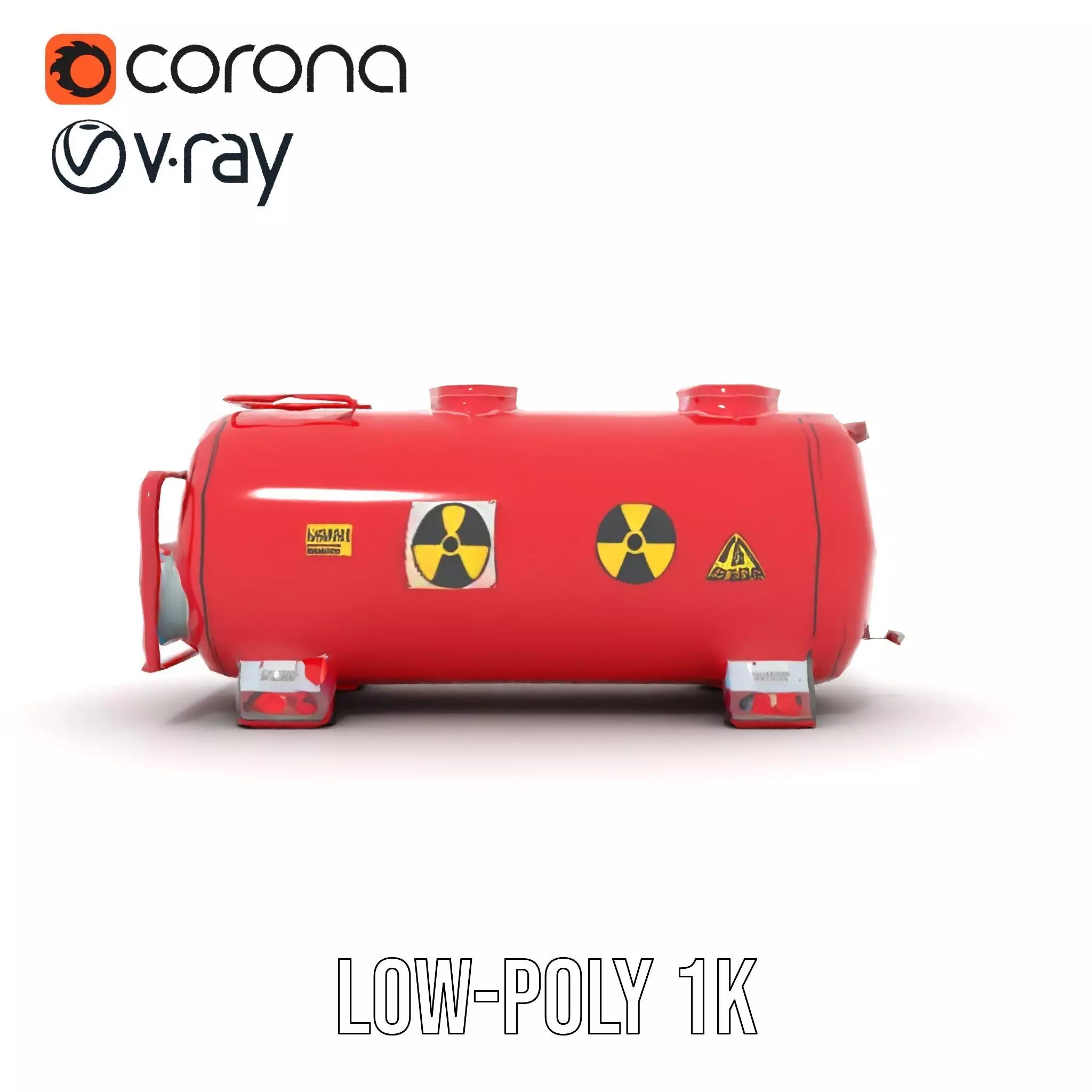 Industrial Red Storage Tank model pack with radiation symbol Low-poly 3D model_9