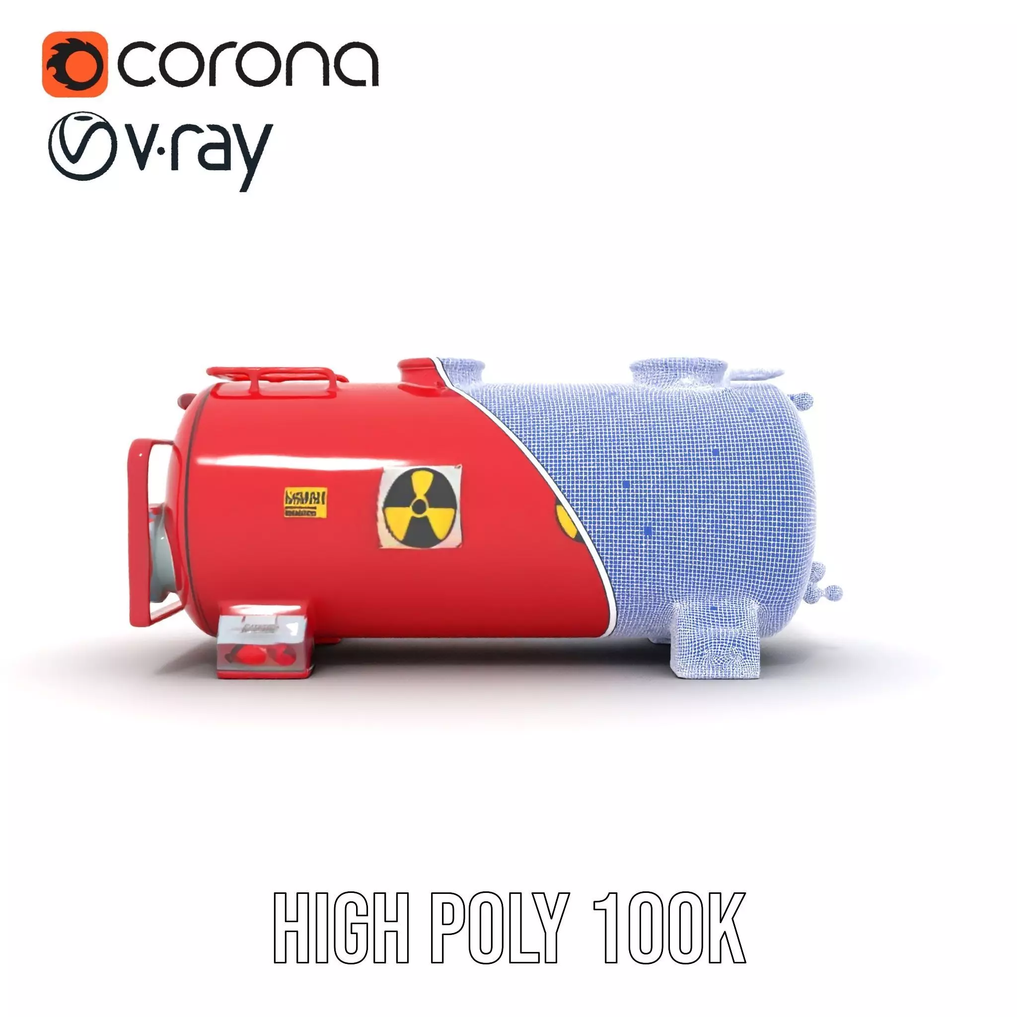 Industrial Red Storage Tank model pack with radiation symbol Low-poly 3D model_31