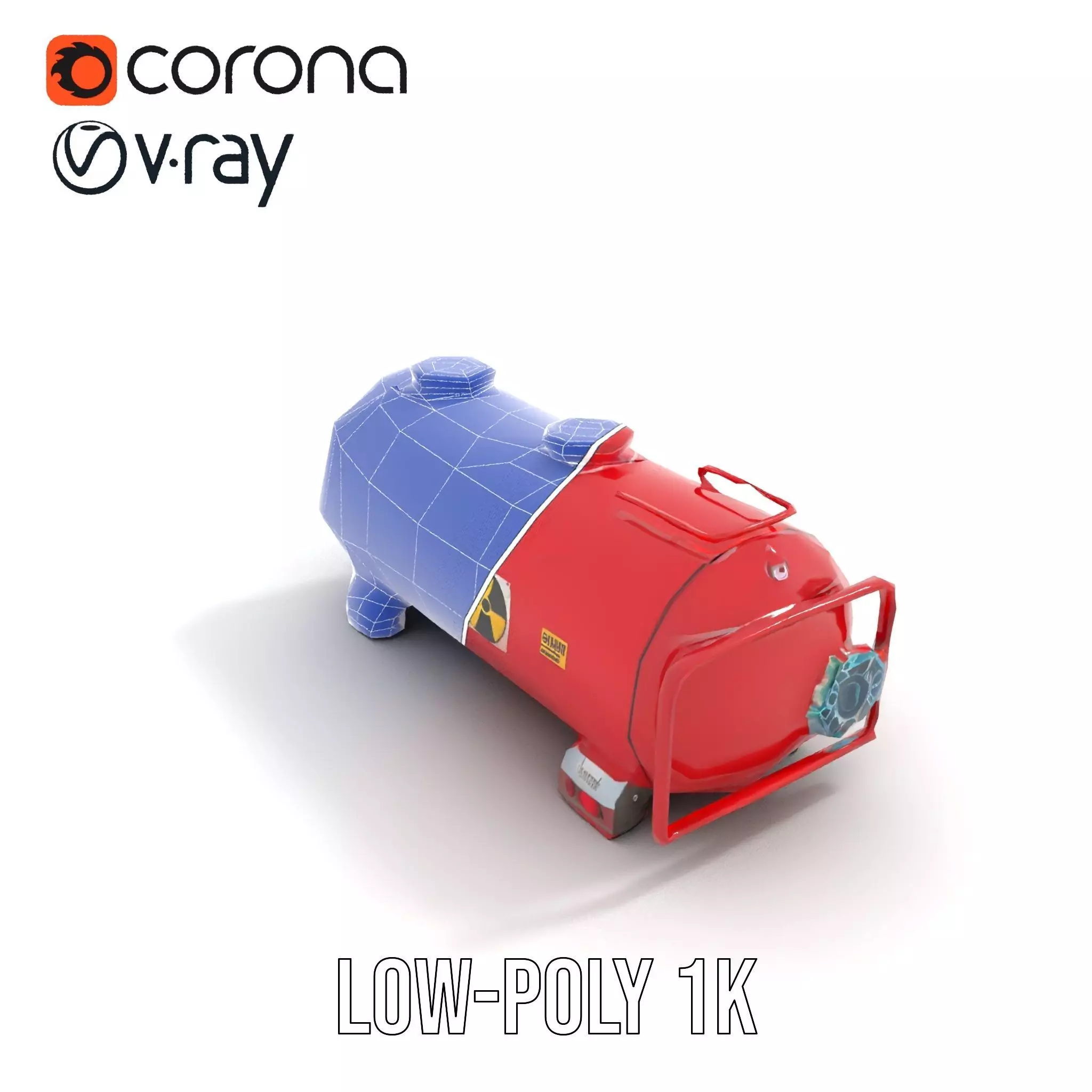 Industrial Red Storage Tank model pack with radiation symbol Low-poly 3D model_12