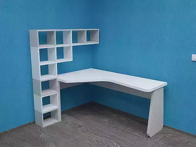 Table desk with shelves and walls 3D model