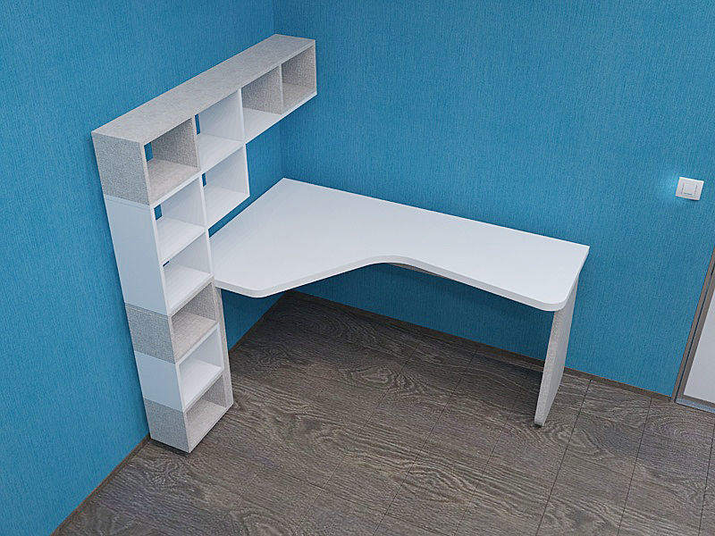 Table desk with shelves and walls 3D model_1