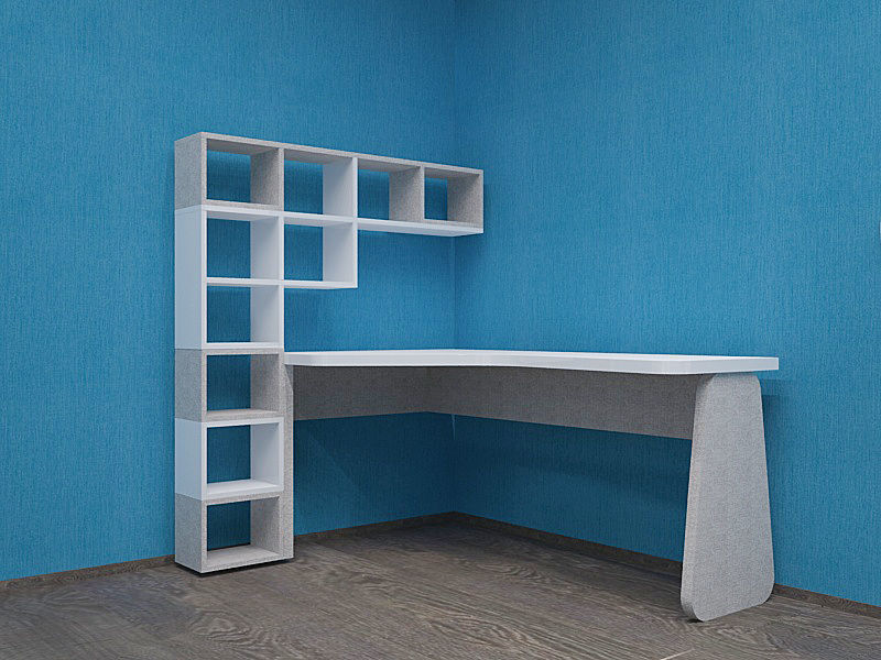 Table desk with shelves and walls 3D model_2