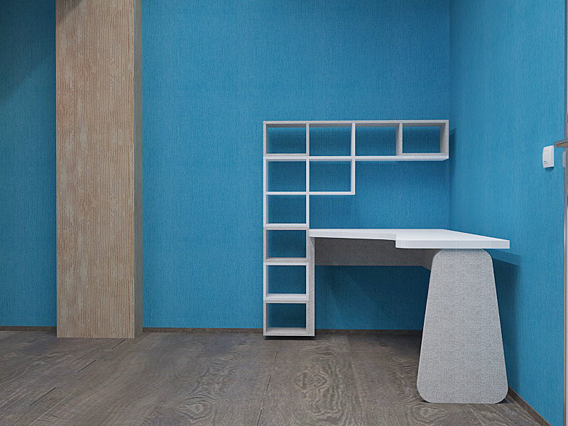 Table desk with shelves and walls 3D model_4