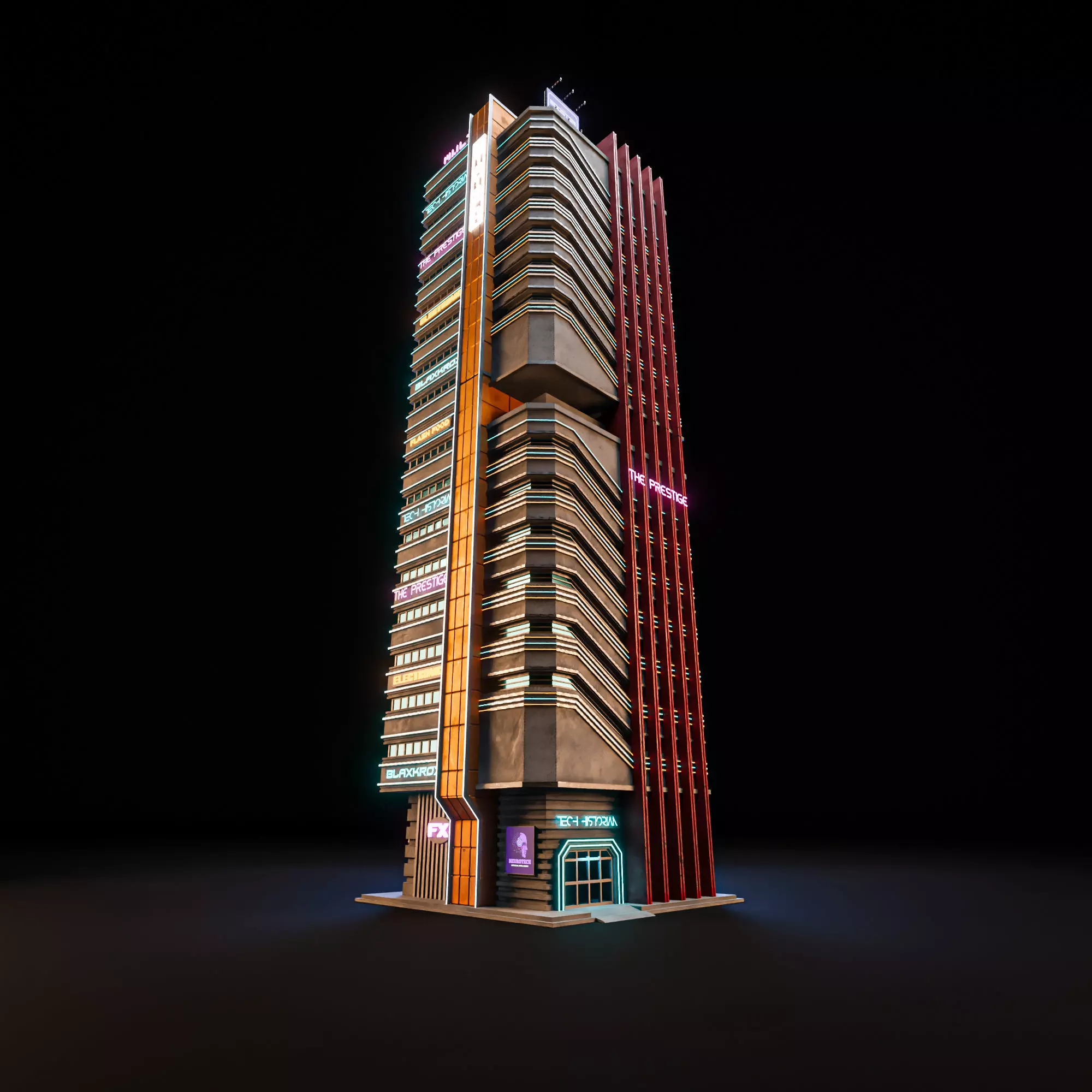 SCIFI CYBERPUNK FUTURISTIC NEON SKYSCRAPER 03 Low-poly 3D model_4