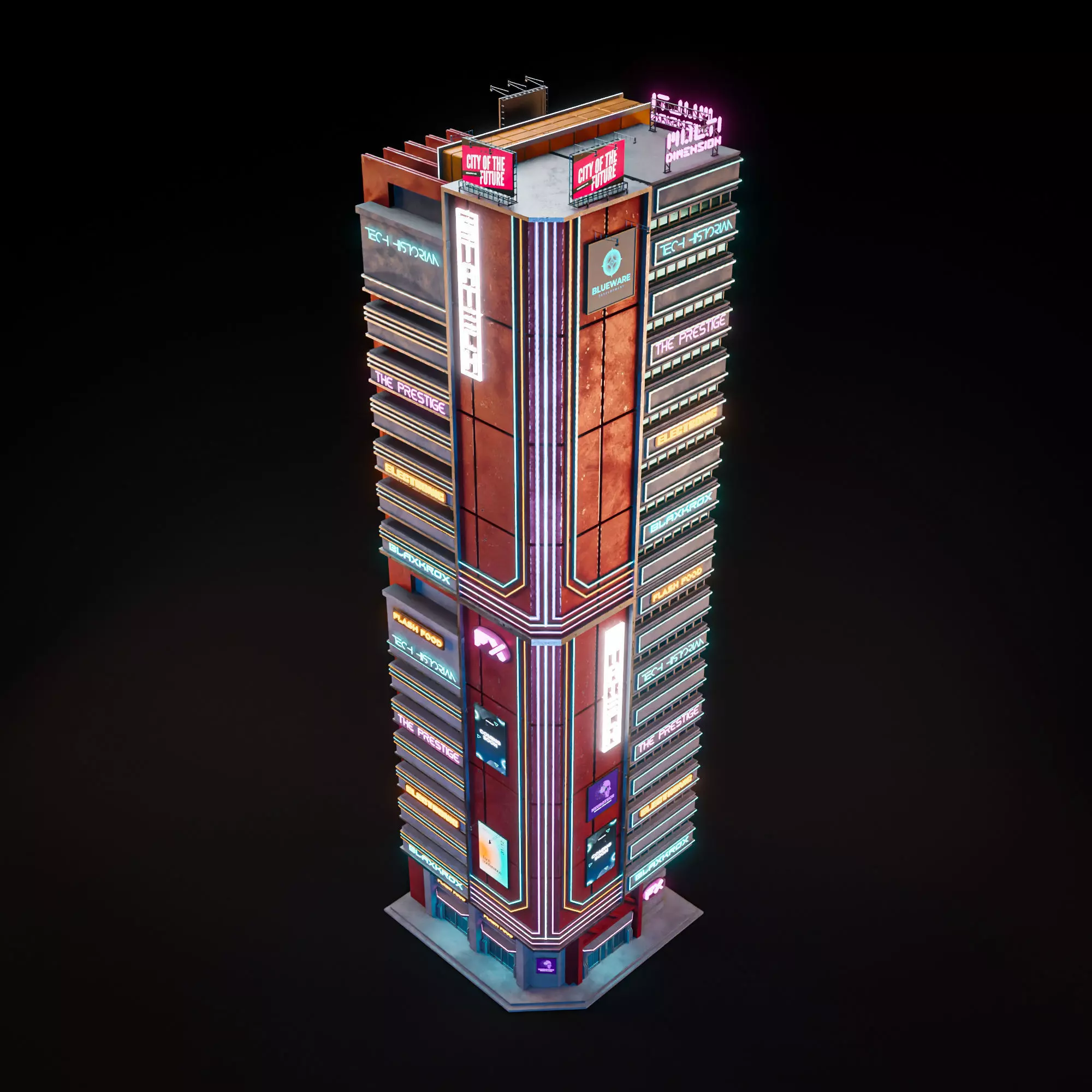 SCIFI CYBERPUNK FUTURISTIC NEON SKYSCRAPER 03 Low-poly 3D model_9