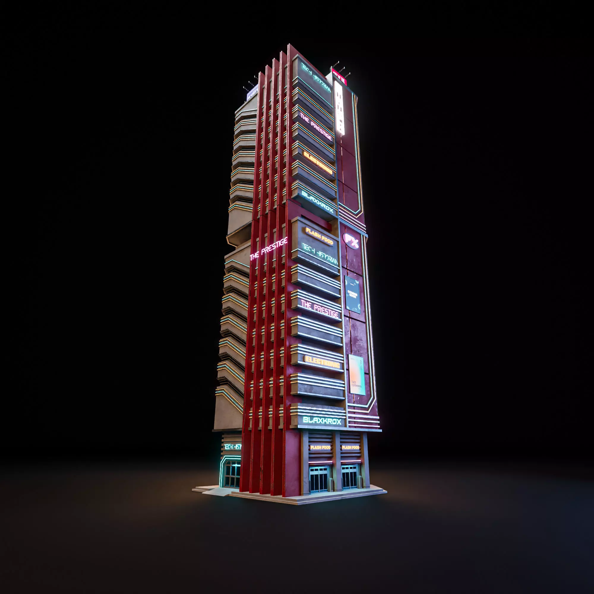 SCIFI CYBERPUNK FUTURISTIC NEON SKYSCRAPER 03 Low-poly 3D model_6