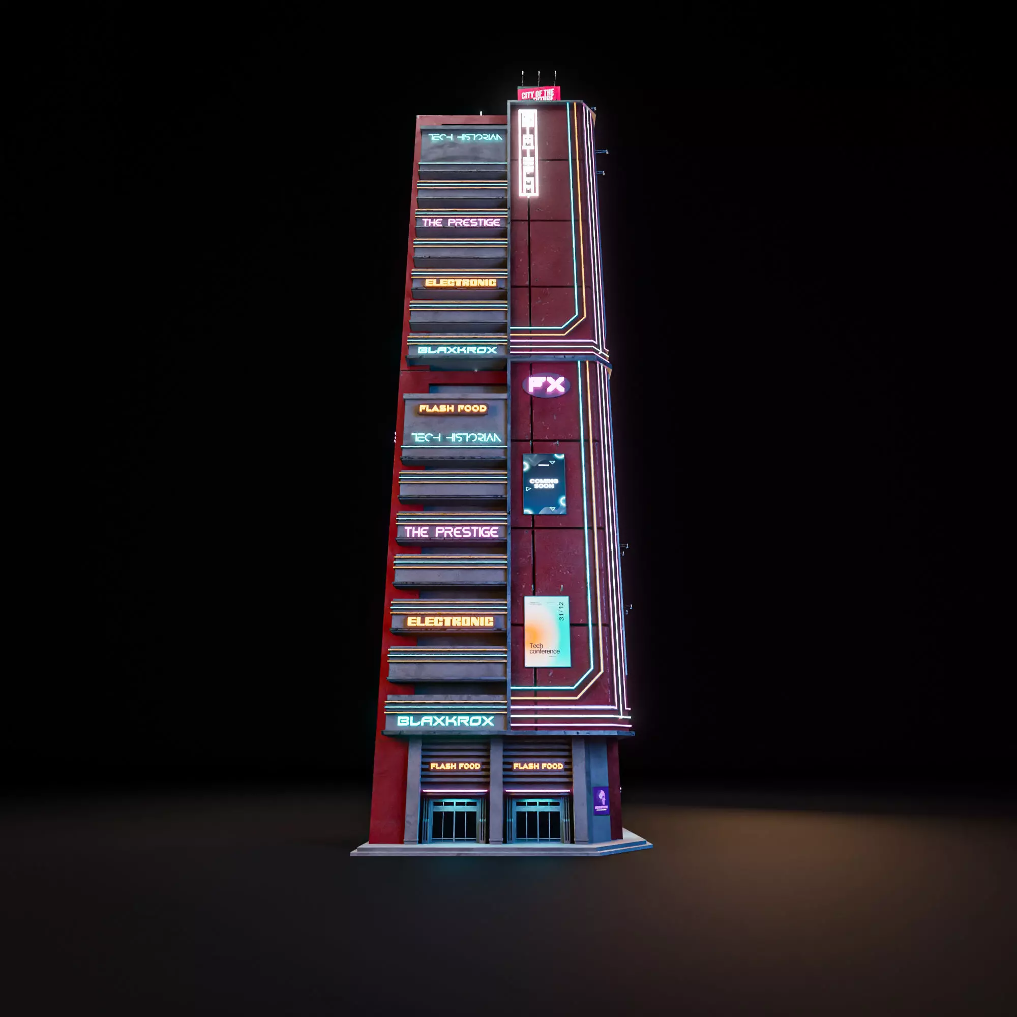 SCIFI CYBERPUNK FUTURISTIC NEON SKYSCRAPER 03 Low-poly 3D model_7