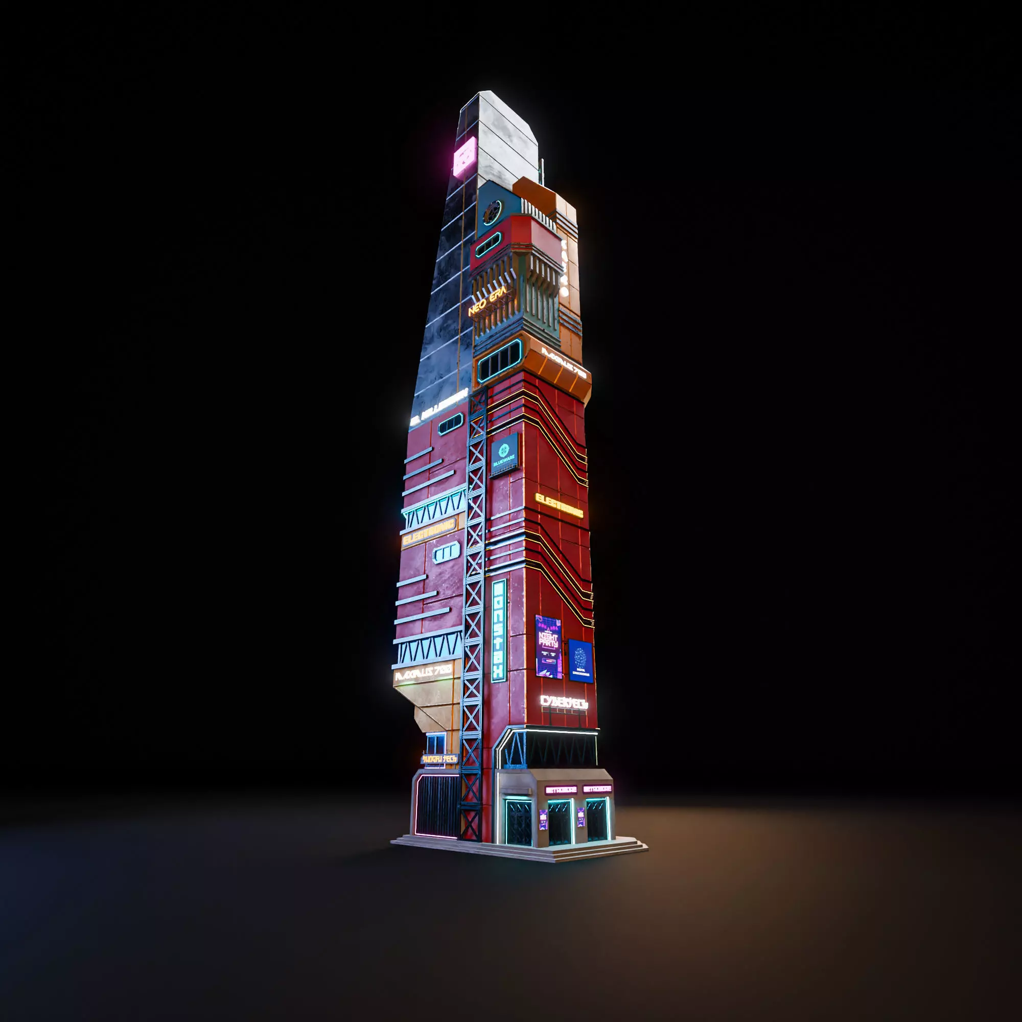 SCIFI CYBERPUNK FUTURISTIC NEON SKYSCRAPER 04 Low-poly 3D model_2