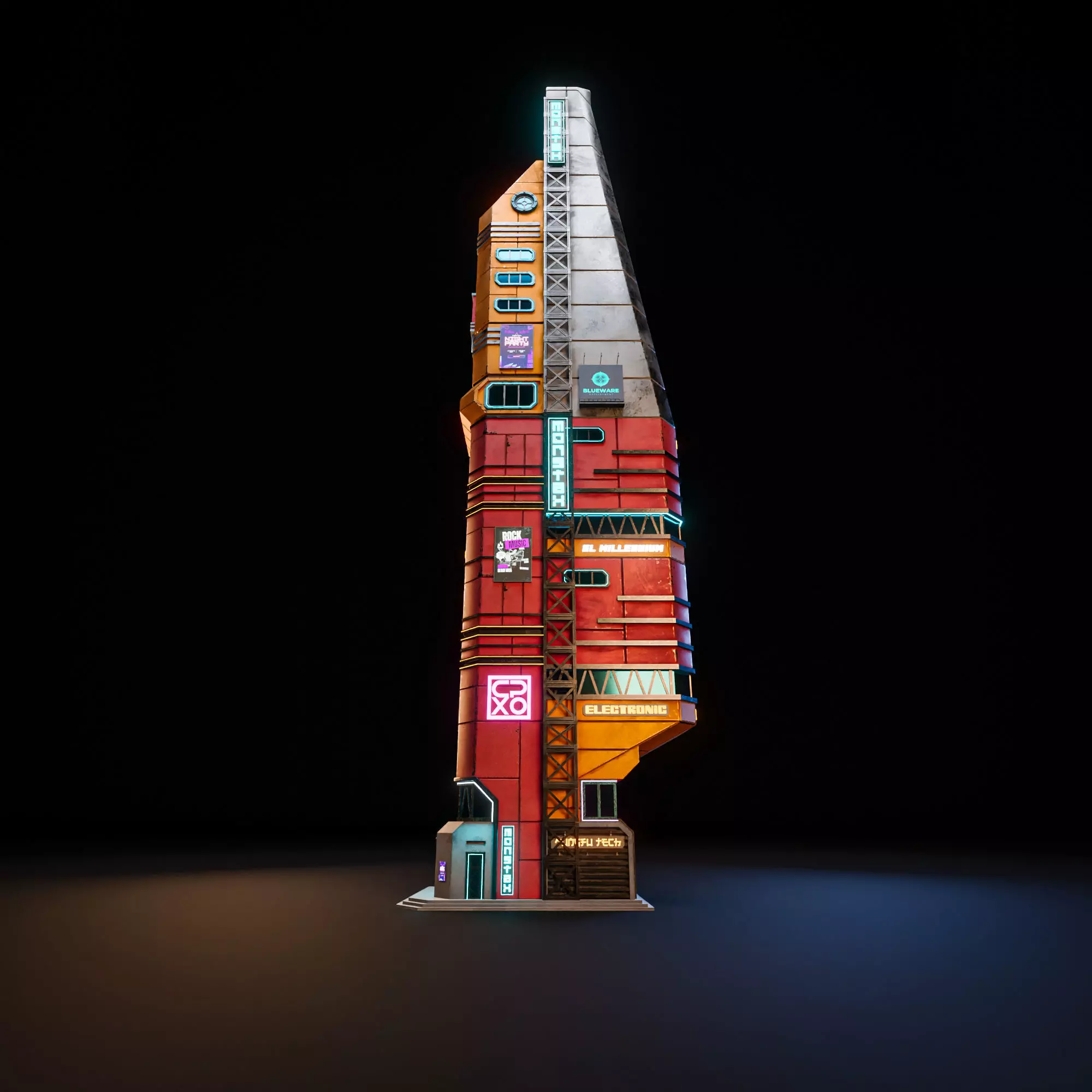 SCIFI CYBERPUNK FUTURISTIC NEON SKYSCRAPER 04 Low-poly 3D model_5