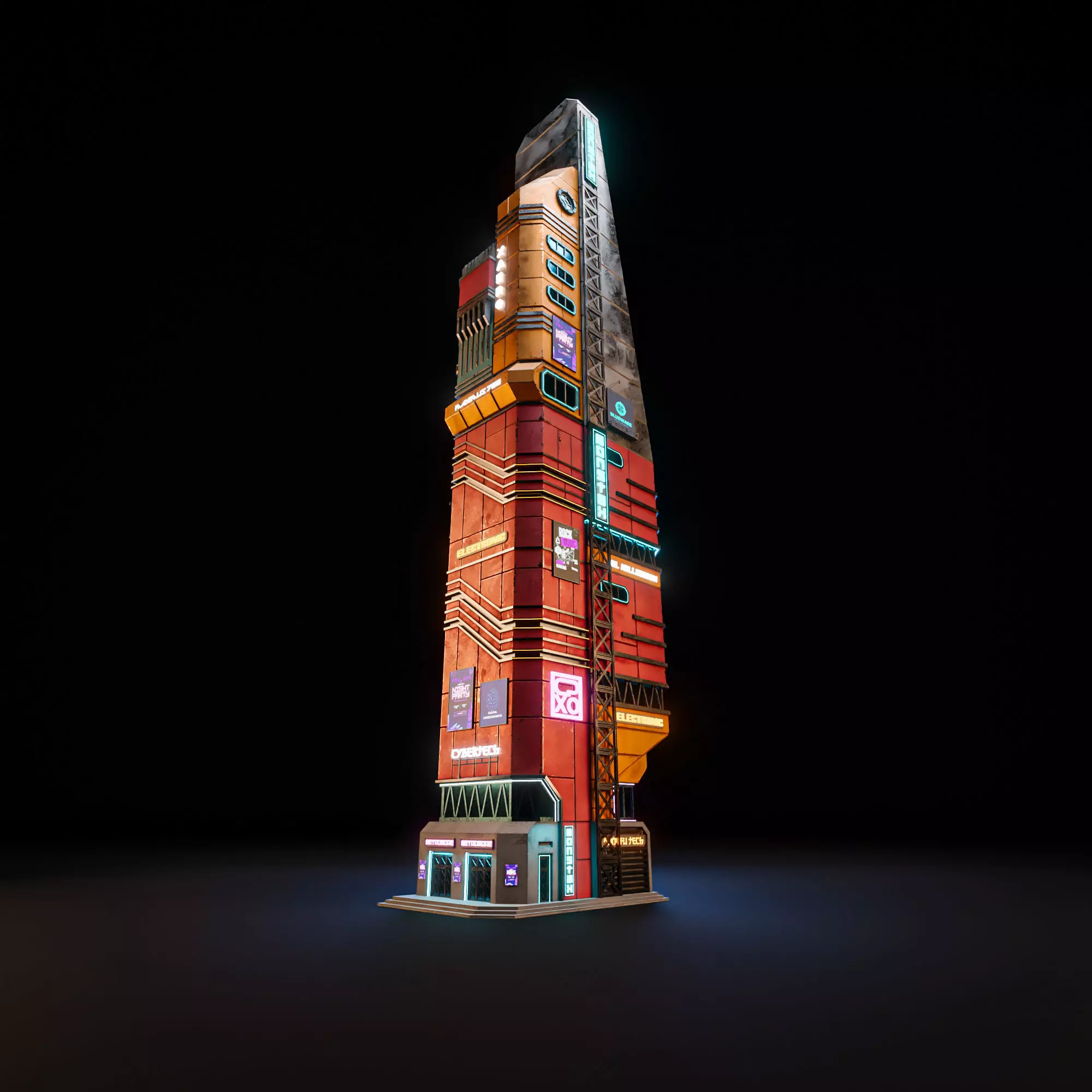 SCIFI CYBERPUNK FUTURISTIC NEON SKYSCRAPER 04 Low-poly 3D model_4