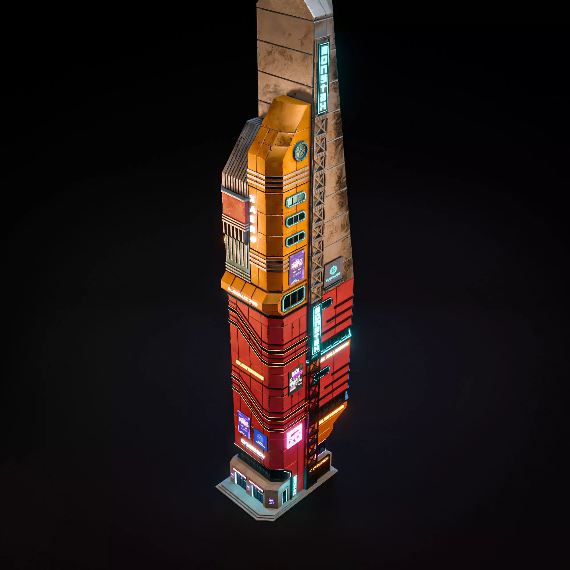 SCIFI CYBERPUNK FUTURISTIC NEON SKYSCRAPER 04 Low-poly 3D model_10