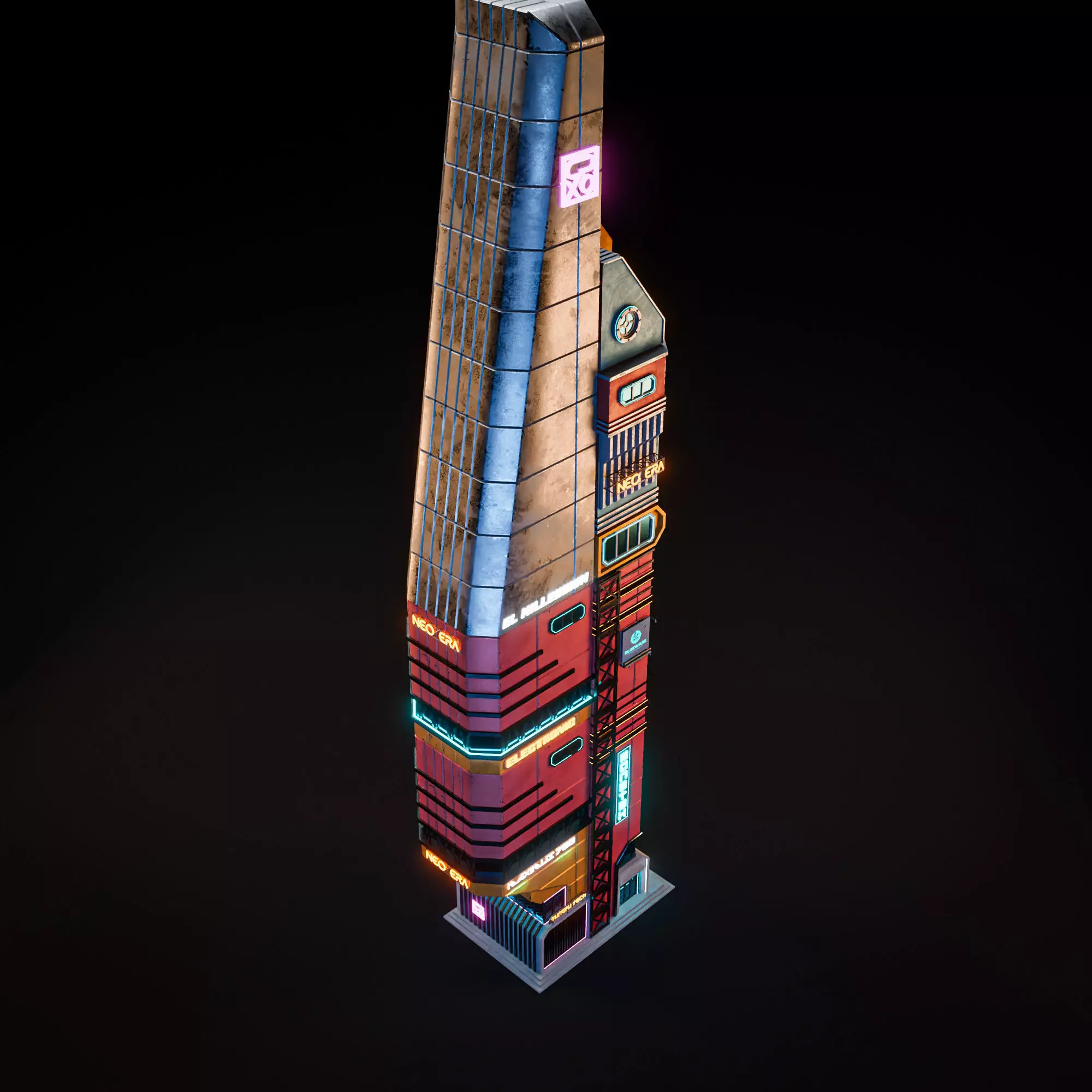 SCIFI CYBERPUNK FUTURISTIC NEON SKYSCRAPER 04 Low-poly 3D model_9