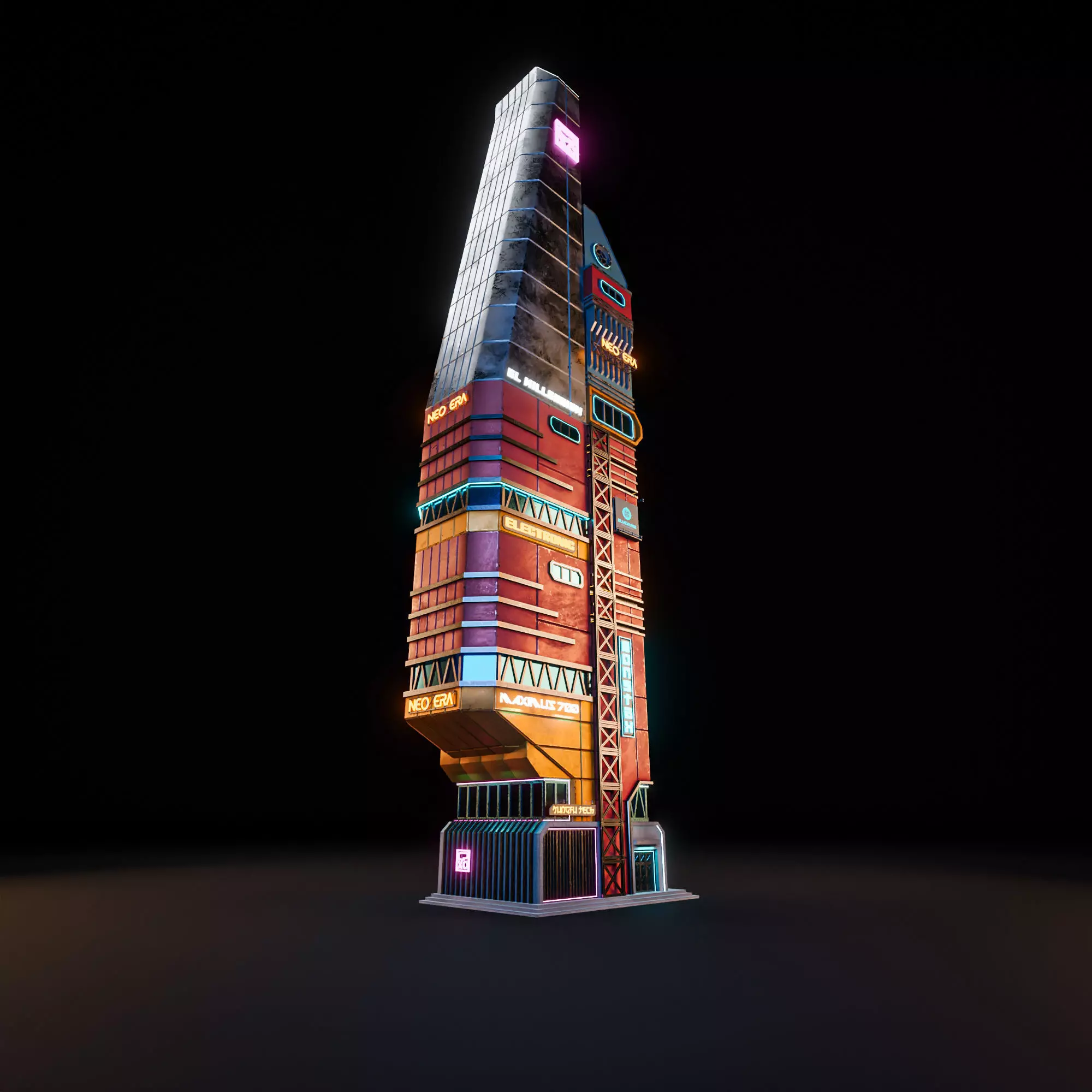 SCIFI CYBERPUNK FUTURISTIC NEON SKYSCRAPER 04 Low-poly 3D model_8