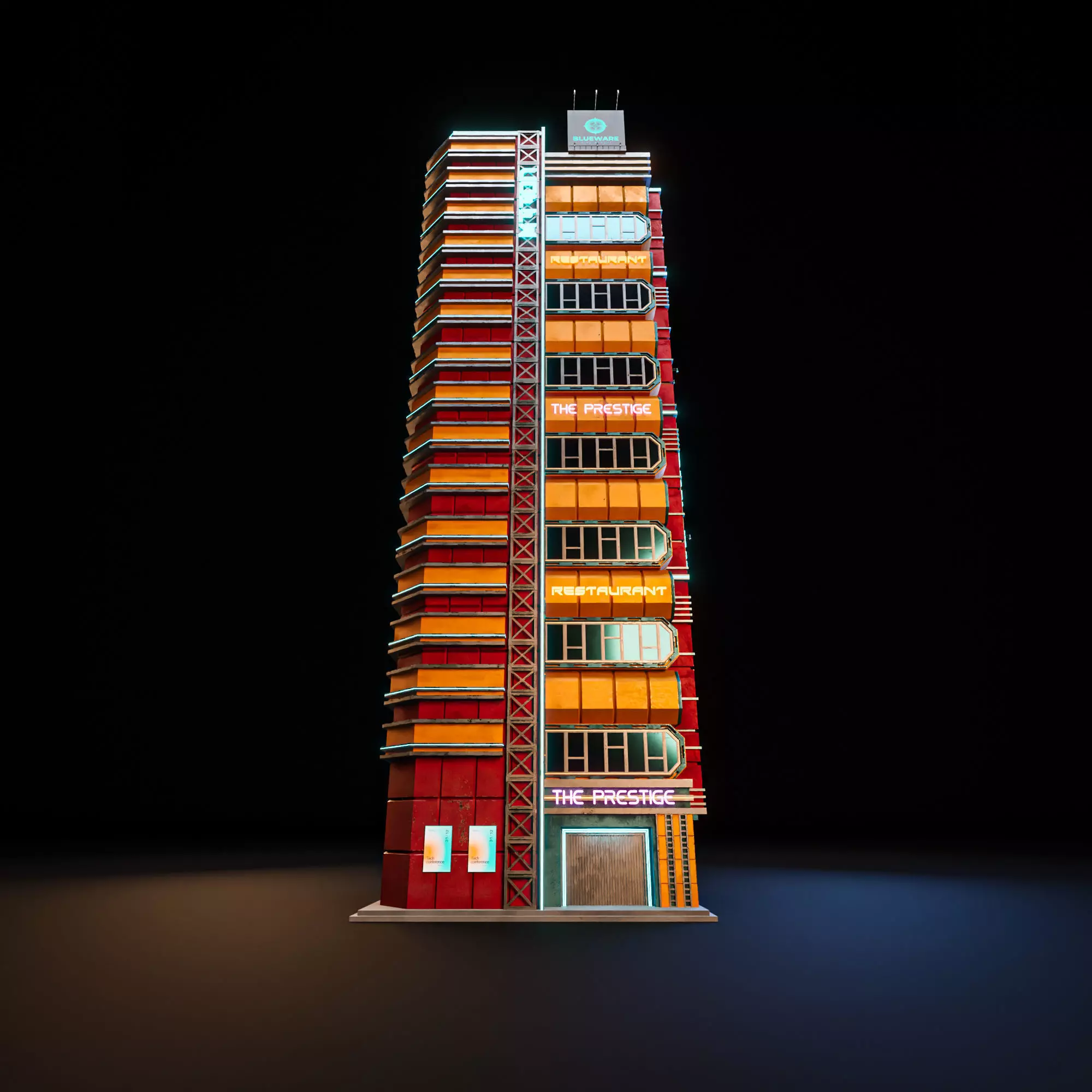 SCIFI CYBERPUNK FUTURISTIC NEON SKYSCRAPER 06 Low-poly 3D model_5