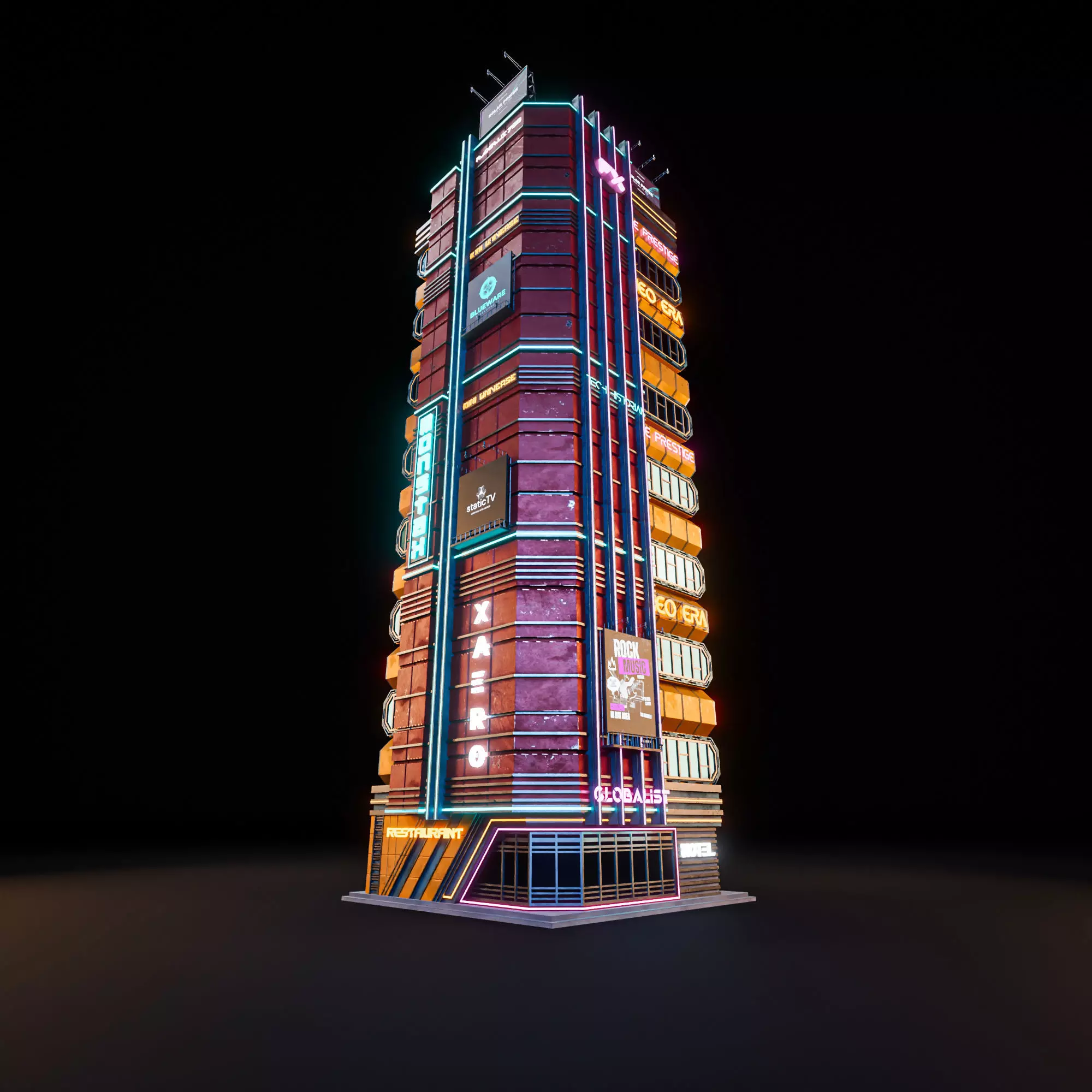 SCIFI CYBERPUNK FUTURISTIC NEON SKYSCRAPER 06 Low-poly 3D model_8