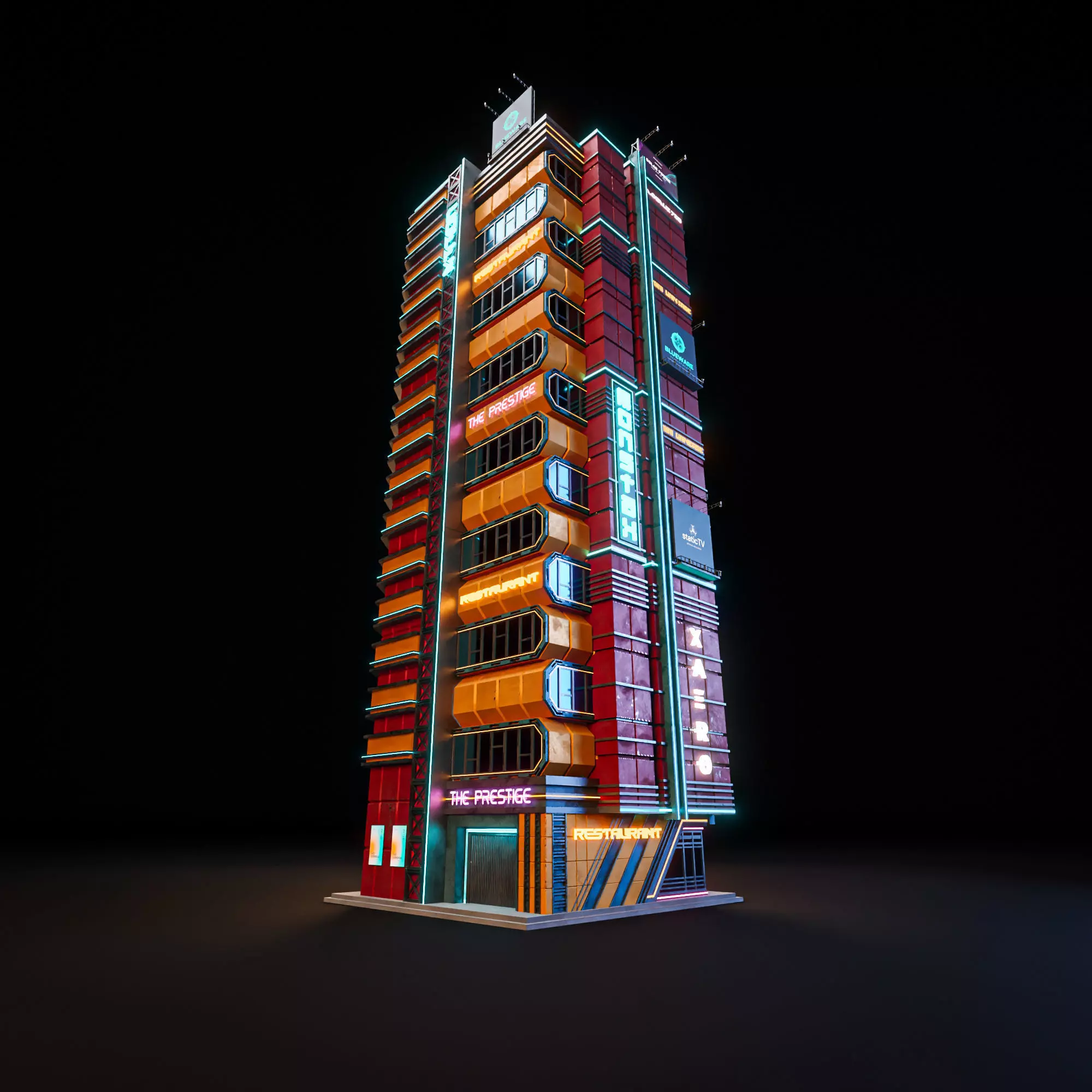SCIFI CYBERPUNK FUTURISTIC NEON SKYSCRAPER 06 Low-poly 3D model_6