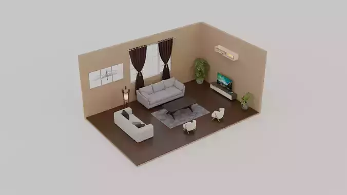 Interior Realistic 3d Model Low poly