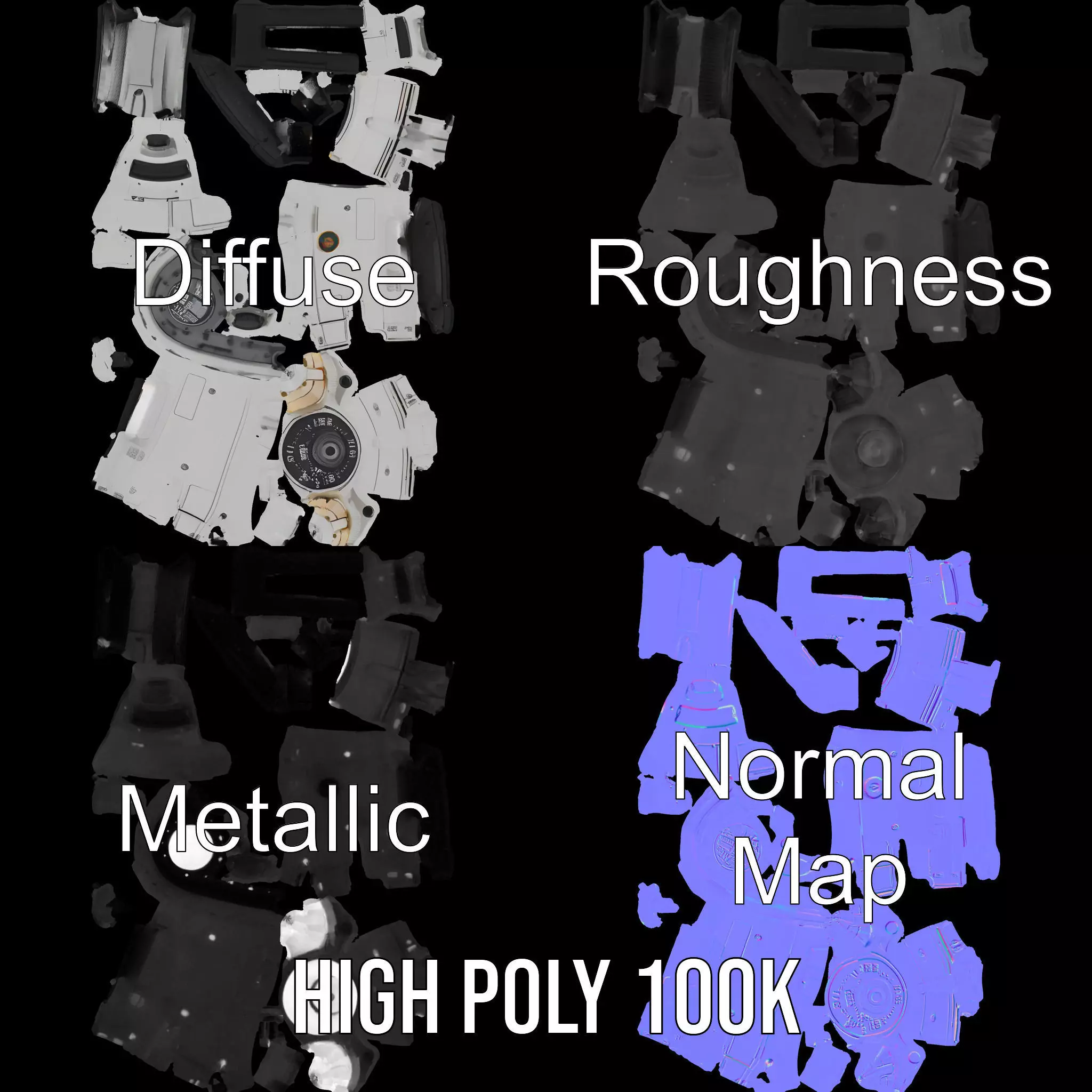 Futuristic White Minigun Model Pack Low-poly 3D model_4