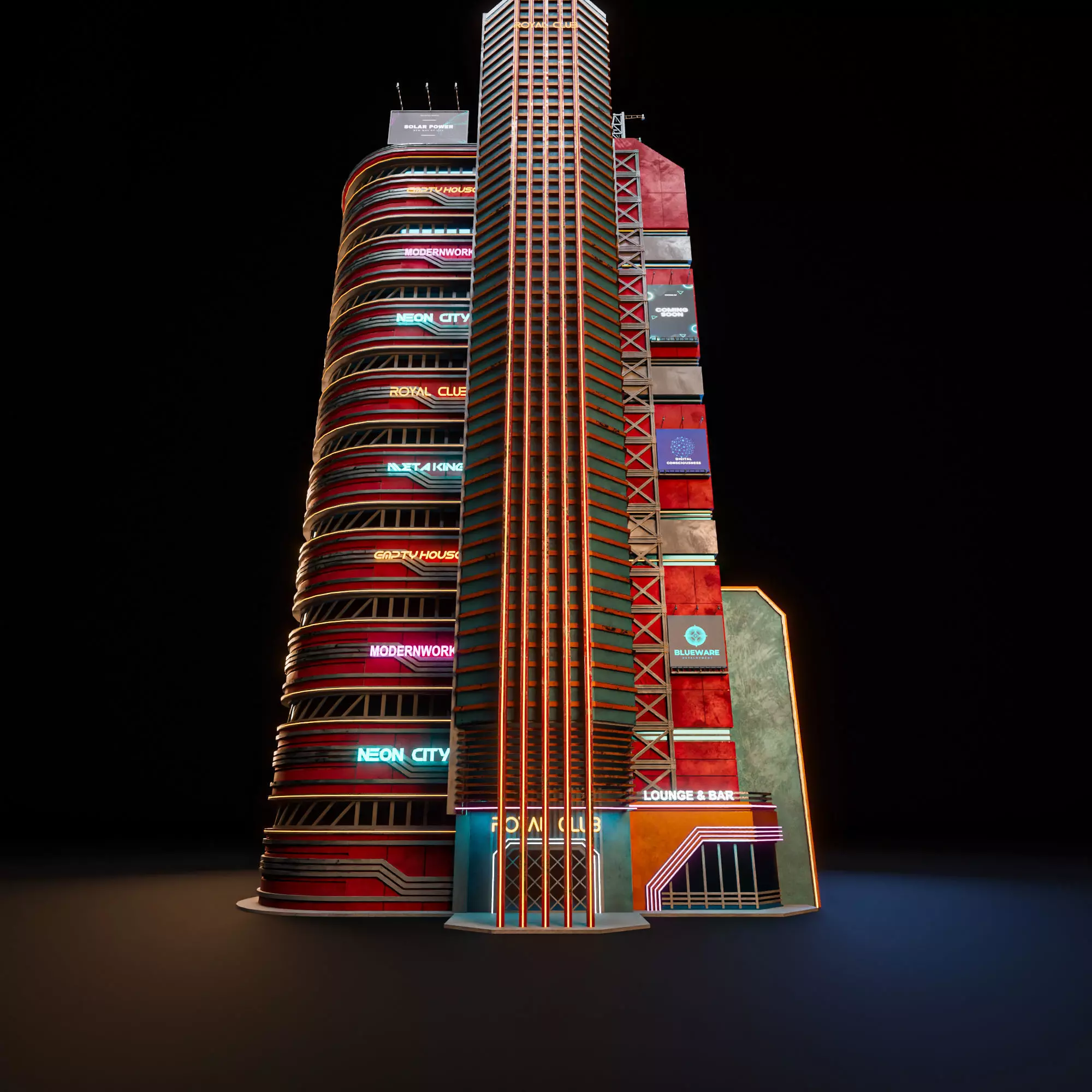 SCIFI CYBERPUNK FUTURISTIC NEON SKYSCRAPER 09 Low-poly 3D model_5