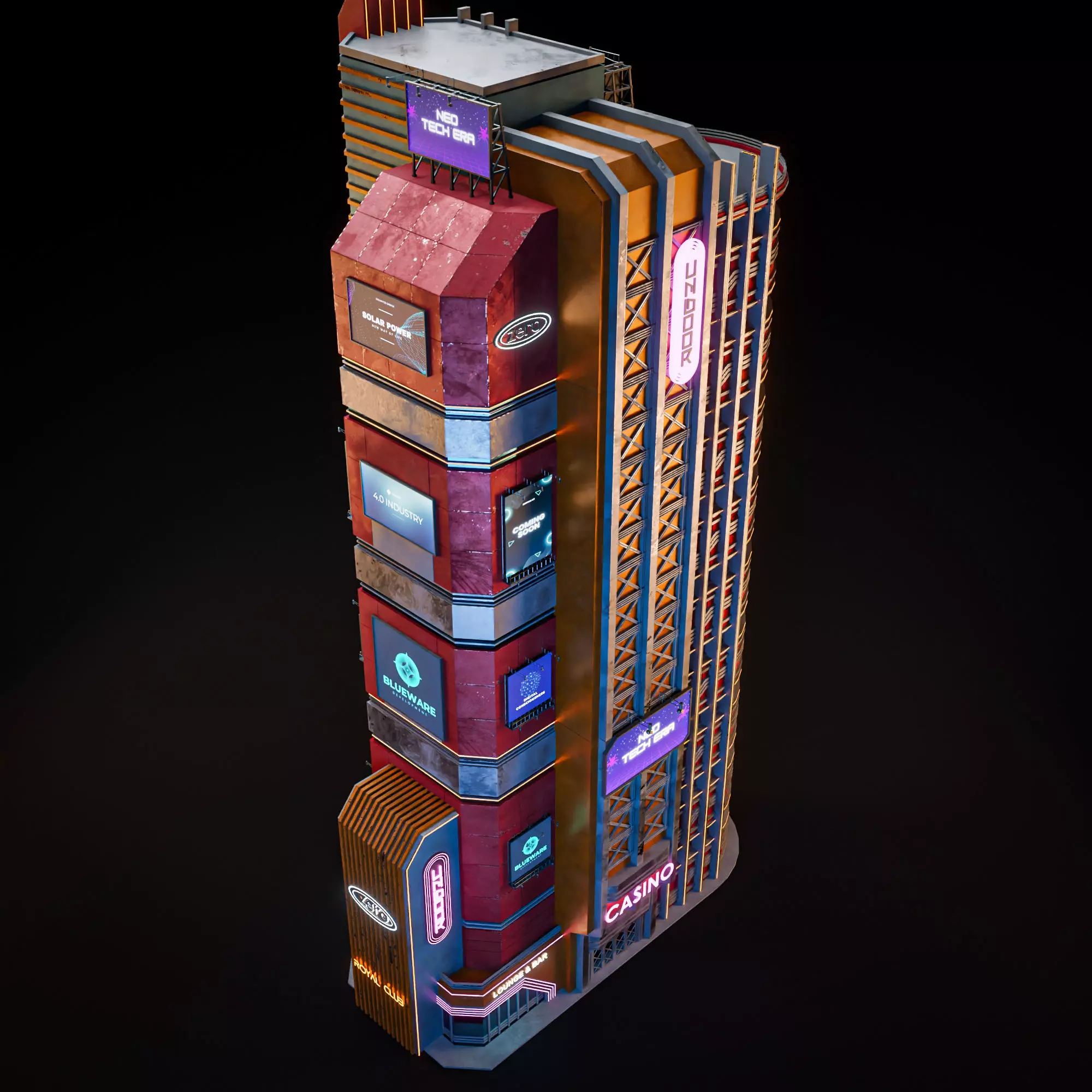 SCIFI CYBERPUNK FUTURISTIC NEON SKYSCRAPER 09 Low-poly 3D model_9