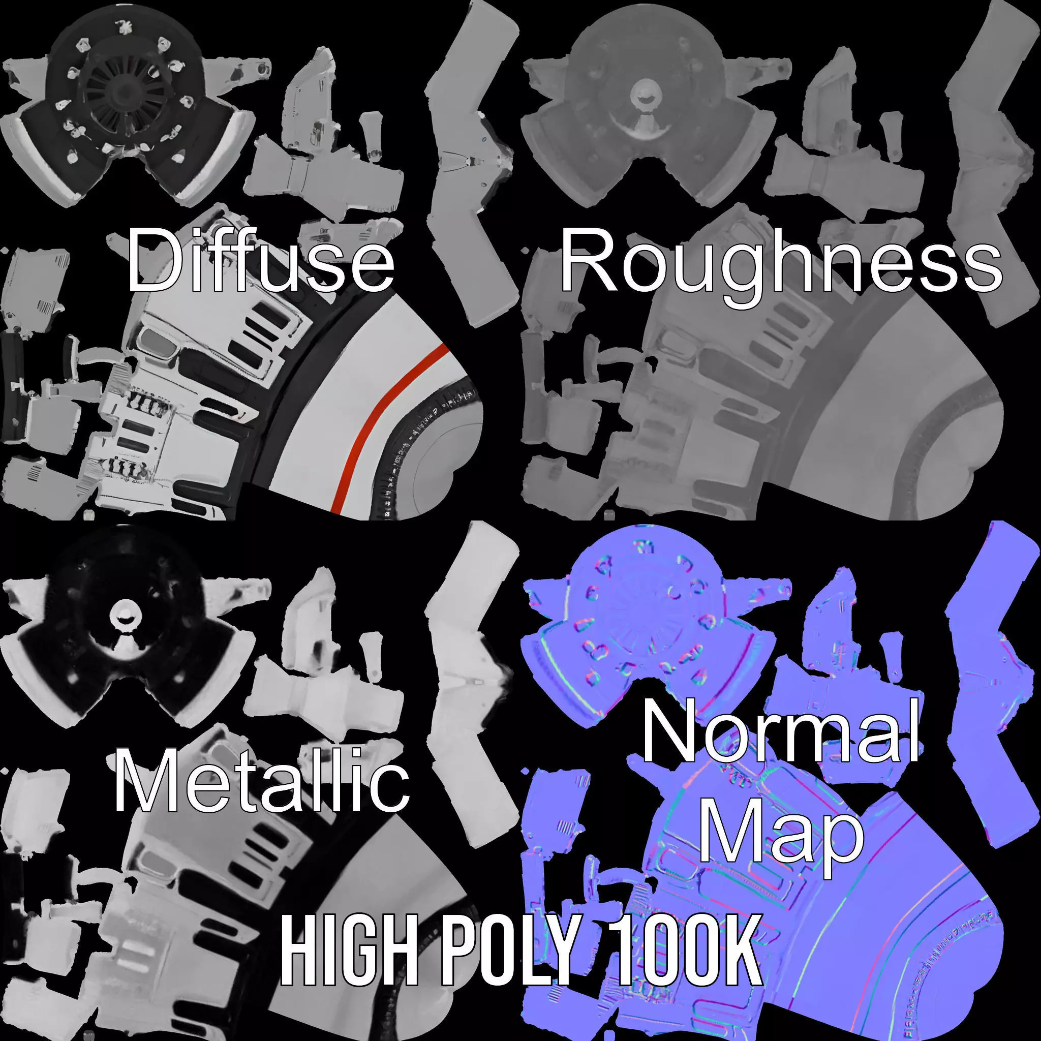 Futuristic Rocket Model Pack with Detailed Features Low-poly 3D model_3