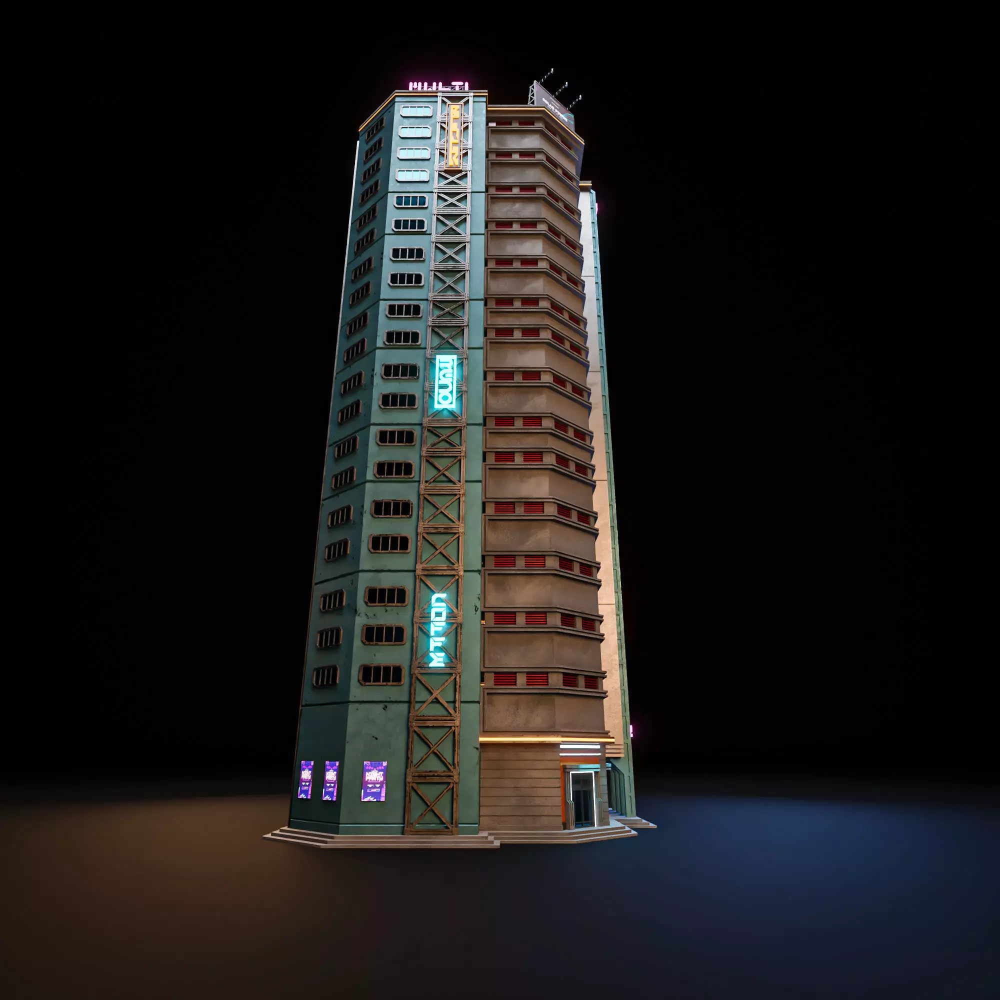 SCIFI CYBERPUNK FUTURISTIC NEON SKYSCRAPER 10 Low-poly 3D model_5