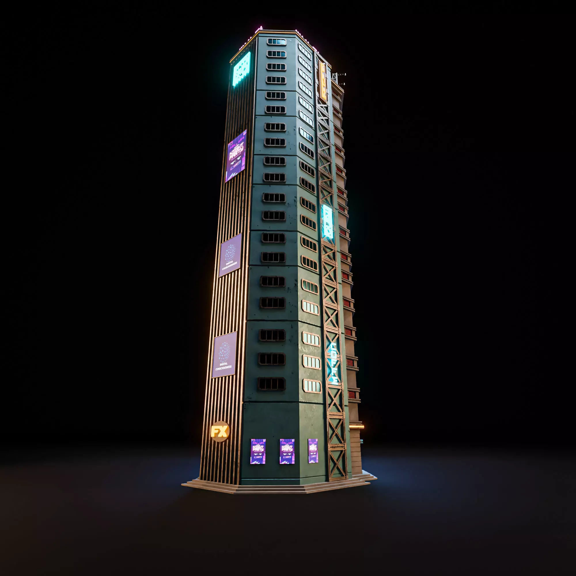 SCIFI CYBERPUNK FUTURISTIC NEON SKYSCRAPER 10 Low-poly 3D model_4