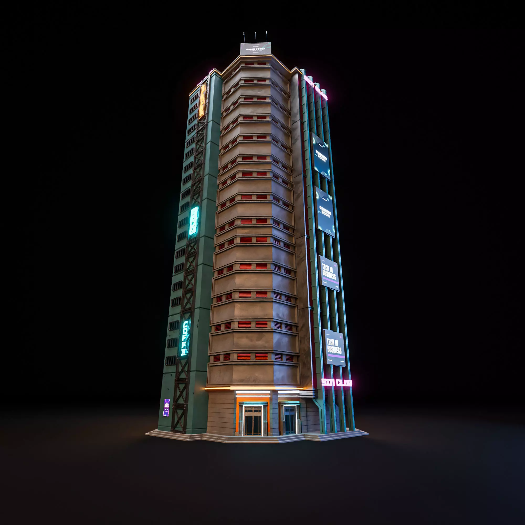 SCIFI CYBERPUNK FUTURISTIC NEON SKYSCRAPER 10 Low-poly 3D model_6