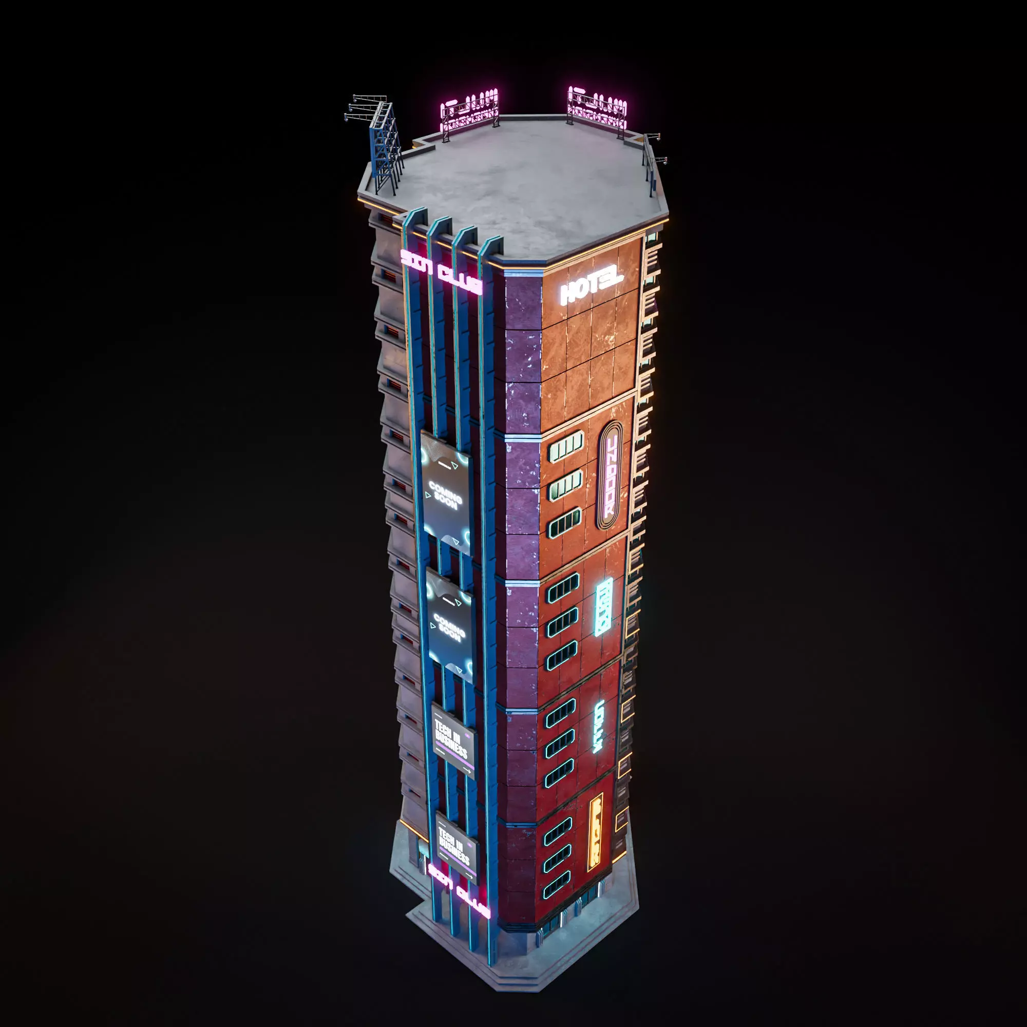 SCIFI CYBERPUNK FUTURISTIC NEON SKYSCRAPER 10 Low-poly 3D model_9